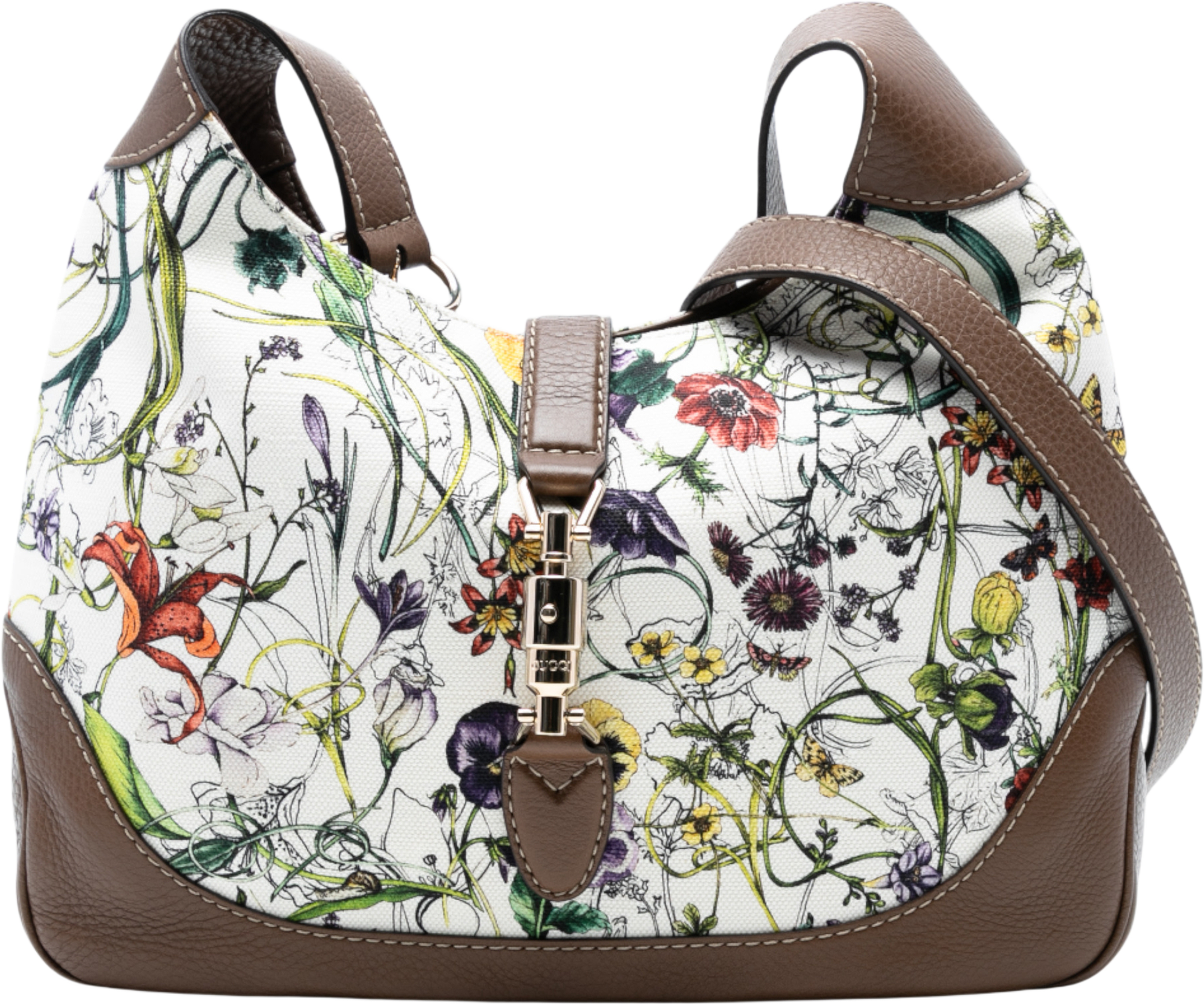 Gucci Flora Canvas Jackie O Bouvier Crossbody, från Luxclusif, i färgen white. Klicka för att öppna bilden i stort format