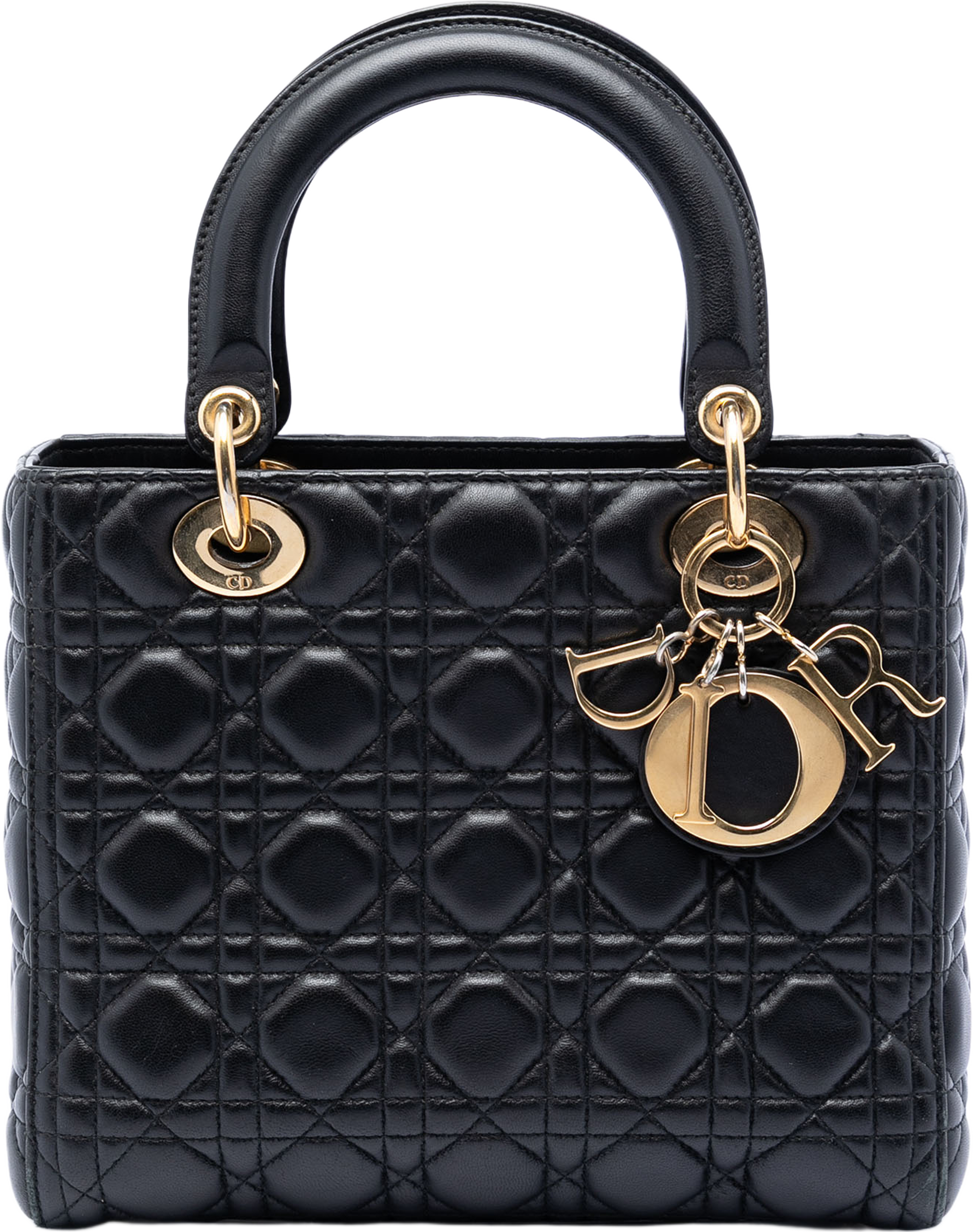 Dior Medium Lambskin Cannage Lady Dior, från Luxclusif, i färgen black. Klicka för att öppna bilden i stort format