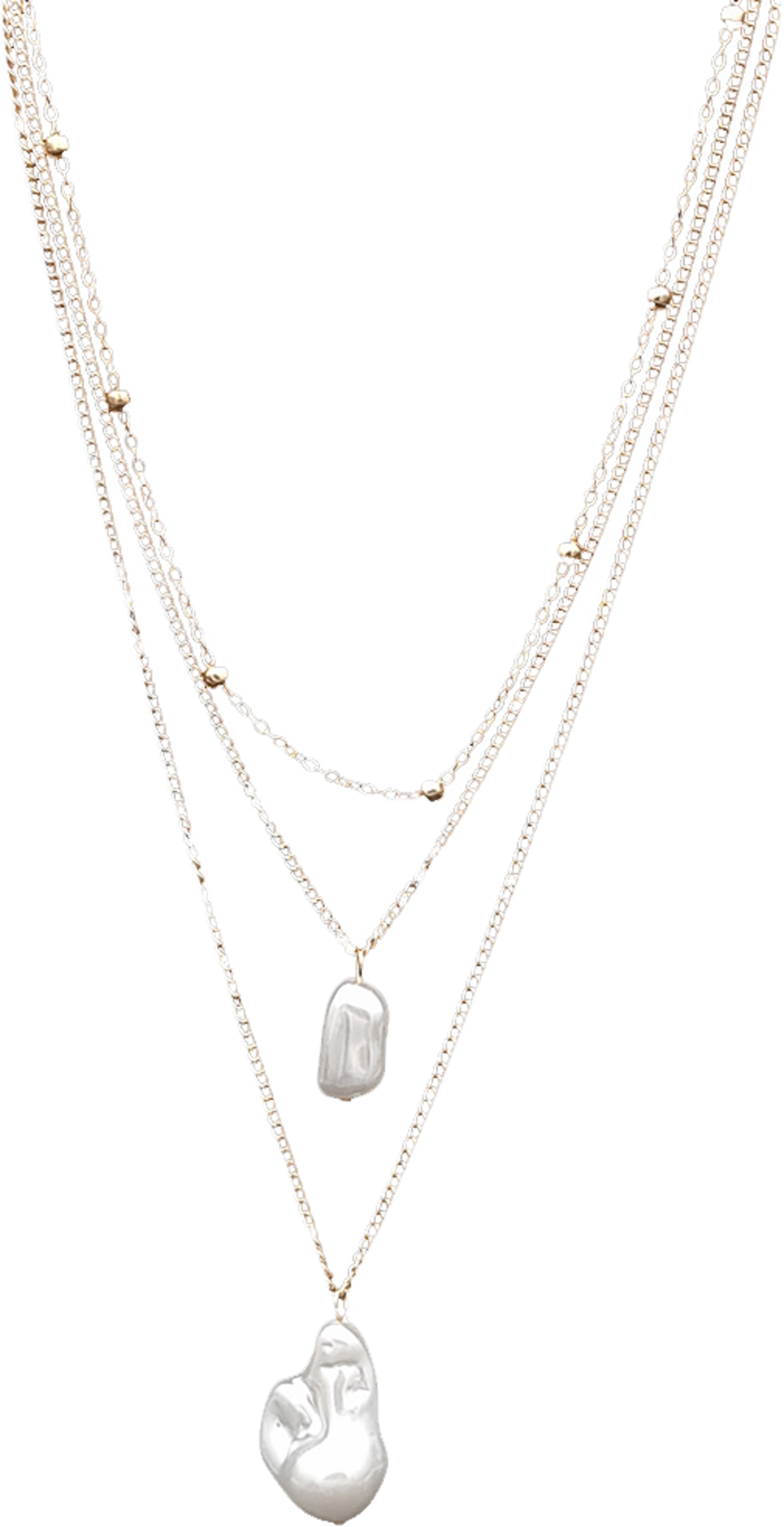 Flerradigt Halsband Med Kedjor Och Stor Oregelbunden  Pärla