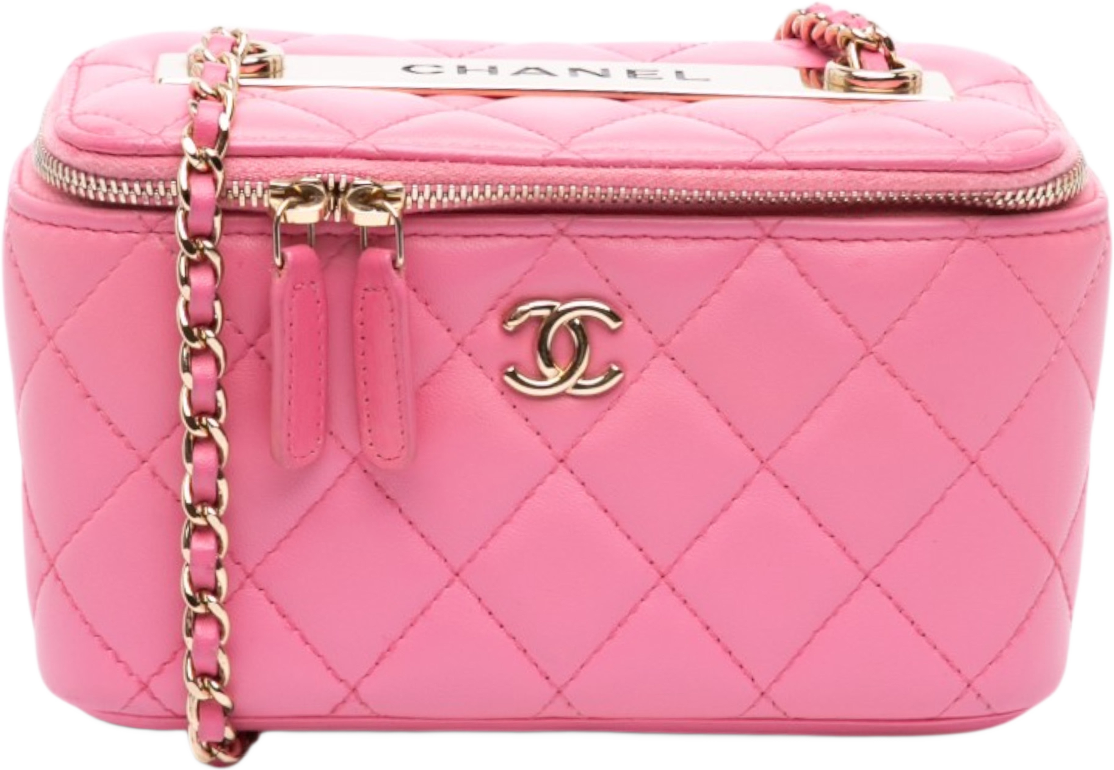 Chanel Small Quilted Lambskin Trendy Cc Vanity Case With Chain, från Luxclusif, i färgen rosa. Klicka för att öppna bilden i stort format