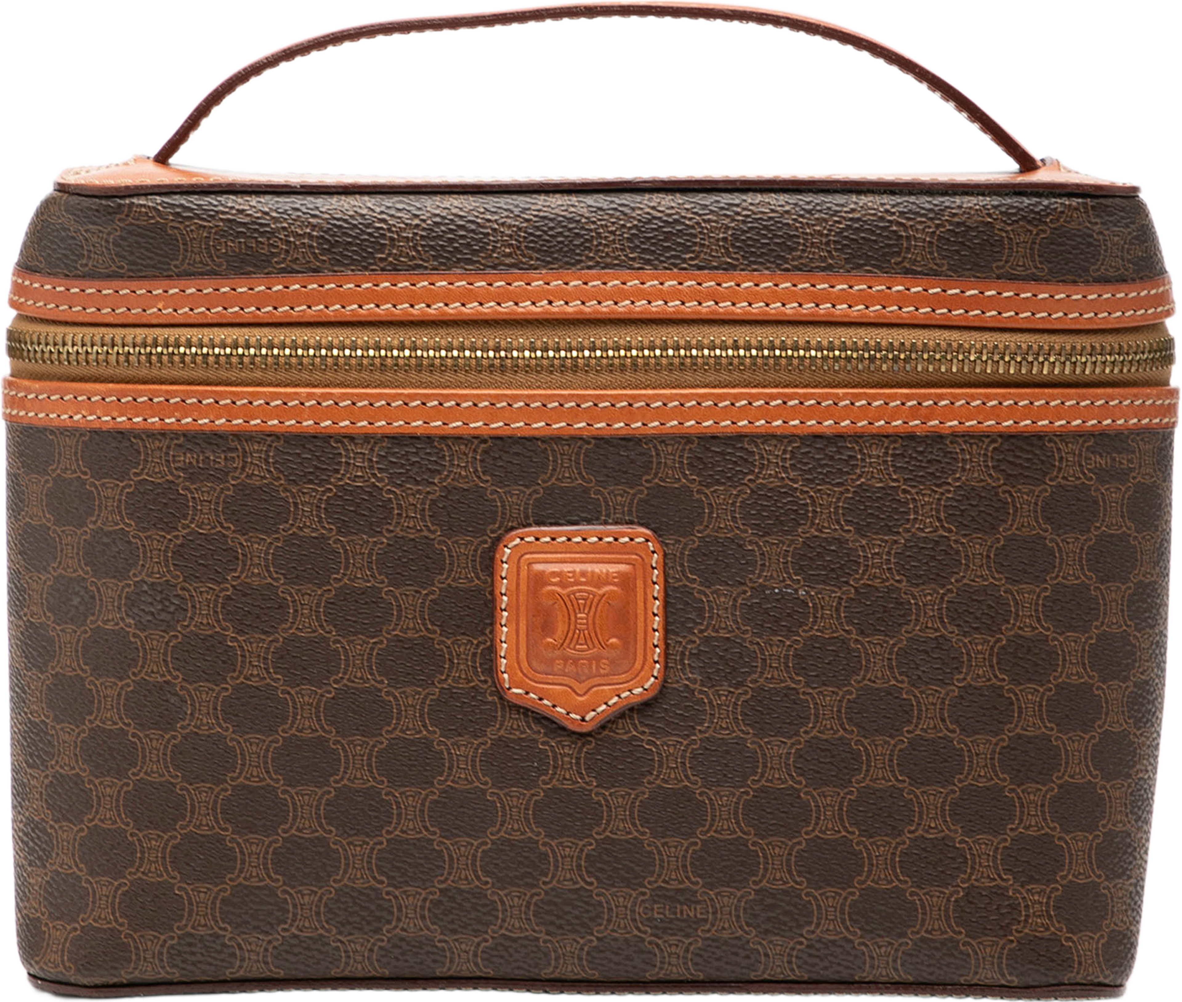 Celine Macadam Coated Canvas Vanity Bag, från Luxclusif, i färgen brown. Klicka för att öppna bilden i stort format