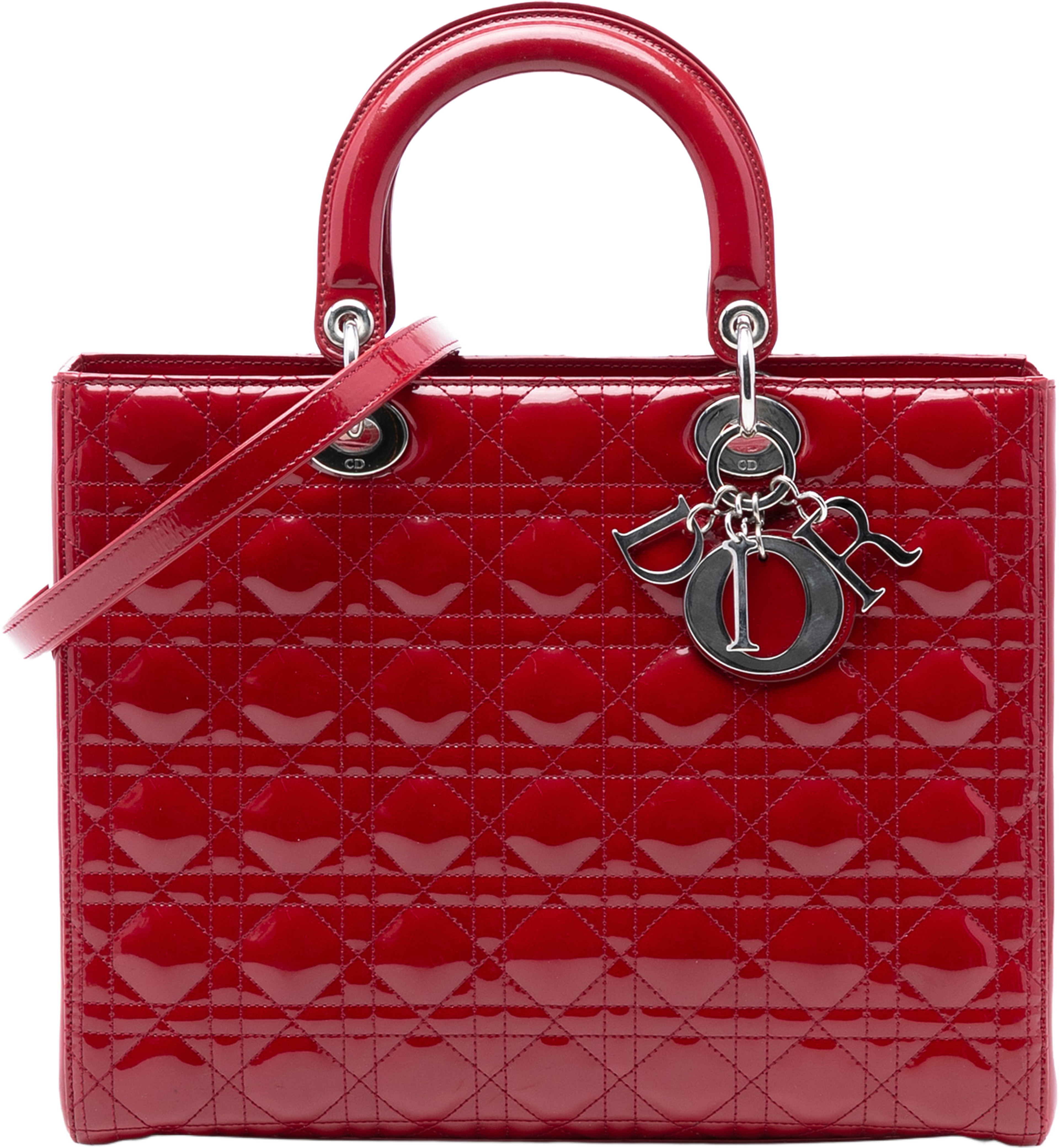 Dior Large Patent Cannage Lady Dior, från Luxclusif, i färgen red. Klicka för att öppna bilden i stort format