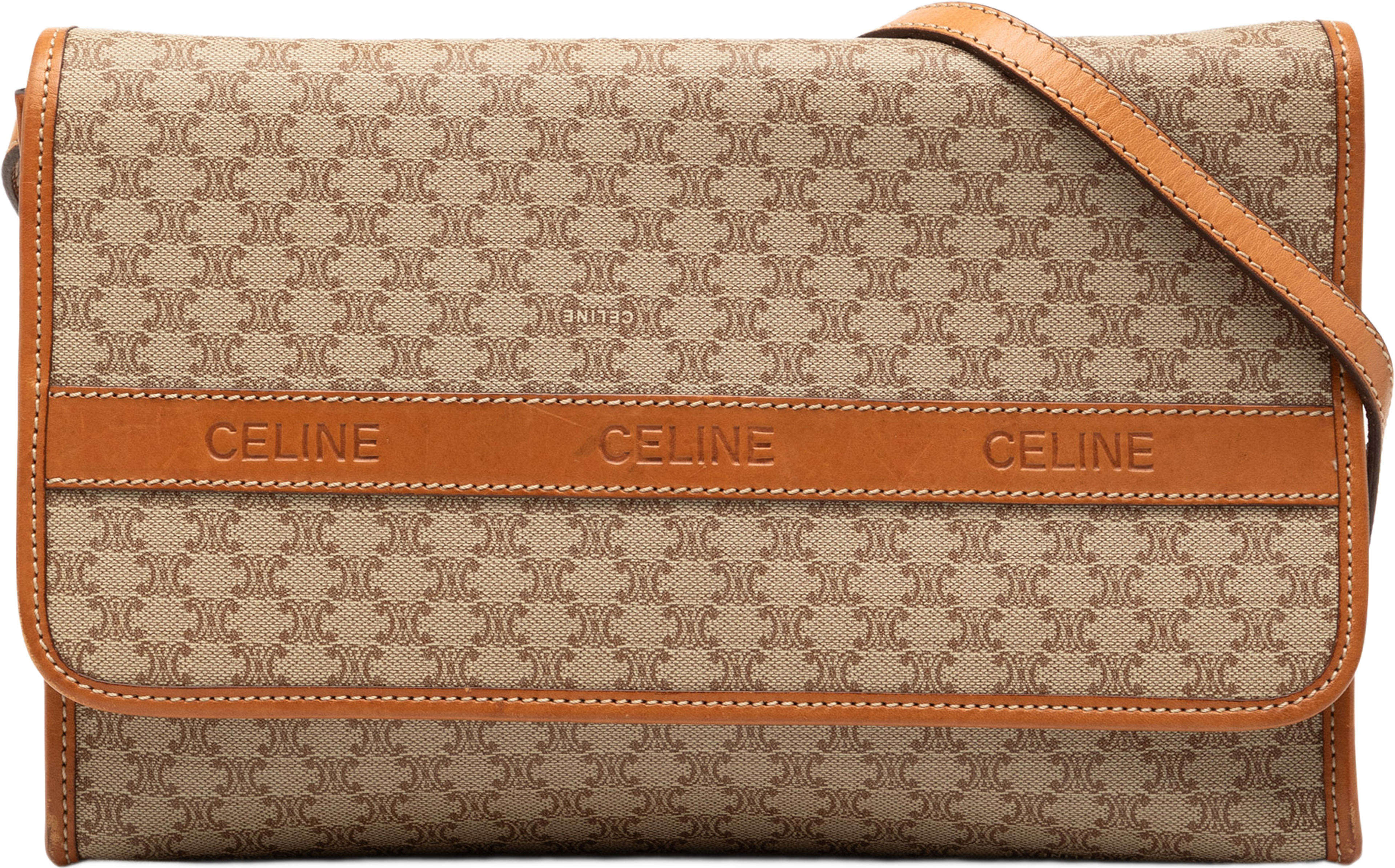 Celine Macadam Coated Canvas Crossbody, från Luxclusif, i färgen beige. Klicka för att öppna bilden i stort format