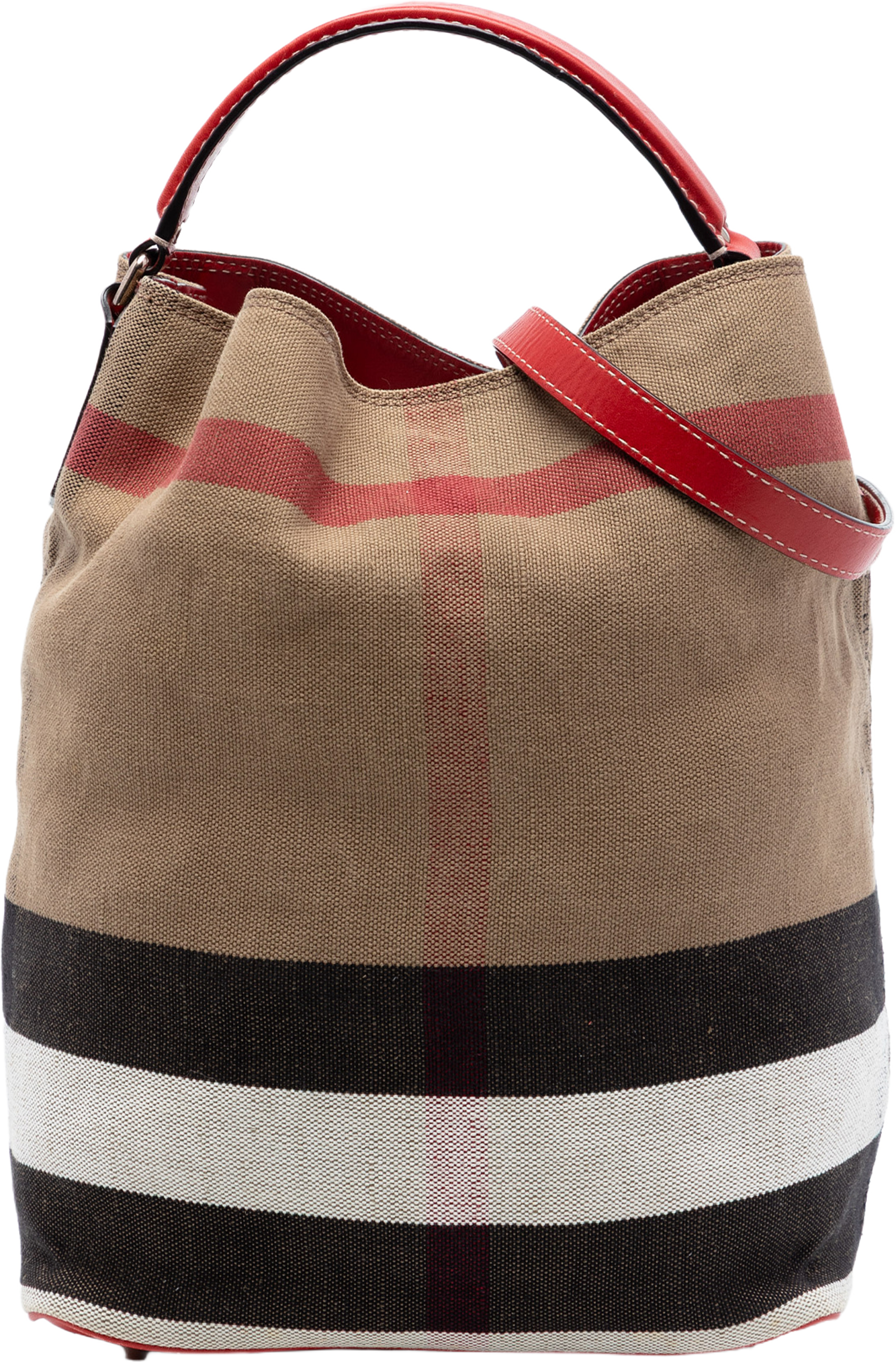 Burberry Medium Mega Check Canvas Ashby Bucket Bag, från Luxclusif, i färgen light brown. Klicka för att öppna bilden i stort format