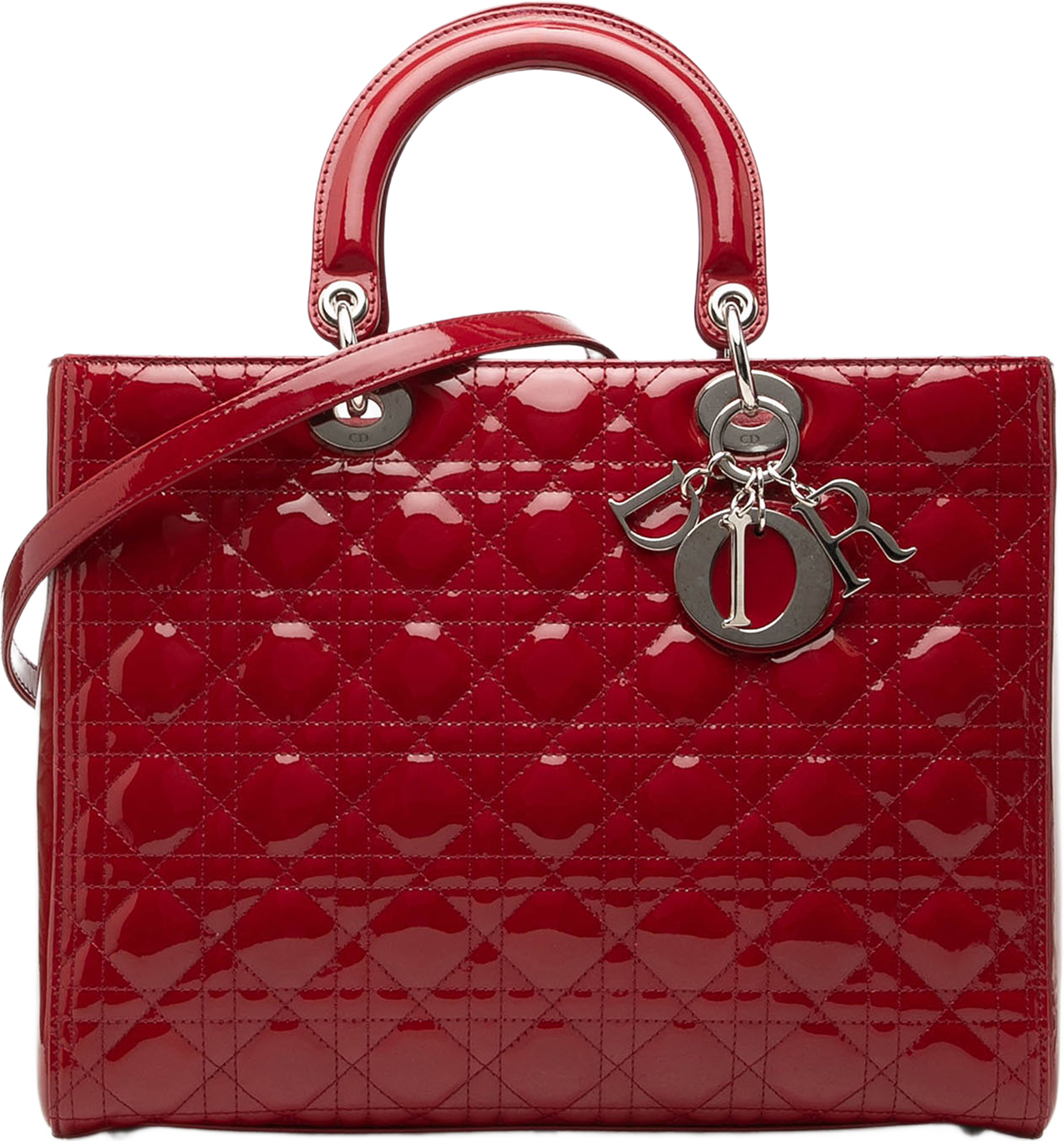Dior Large Patent Cannage Lady Dior, från Luxclusif, i färgen röd. Klicka för att öppna bilden i stort format