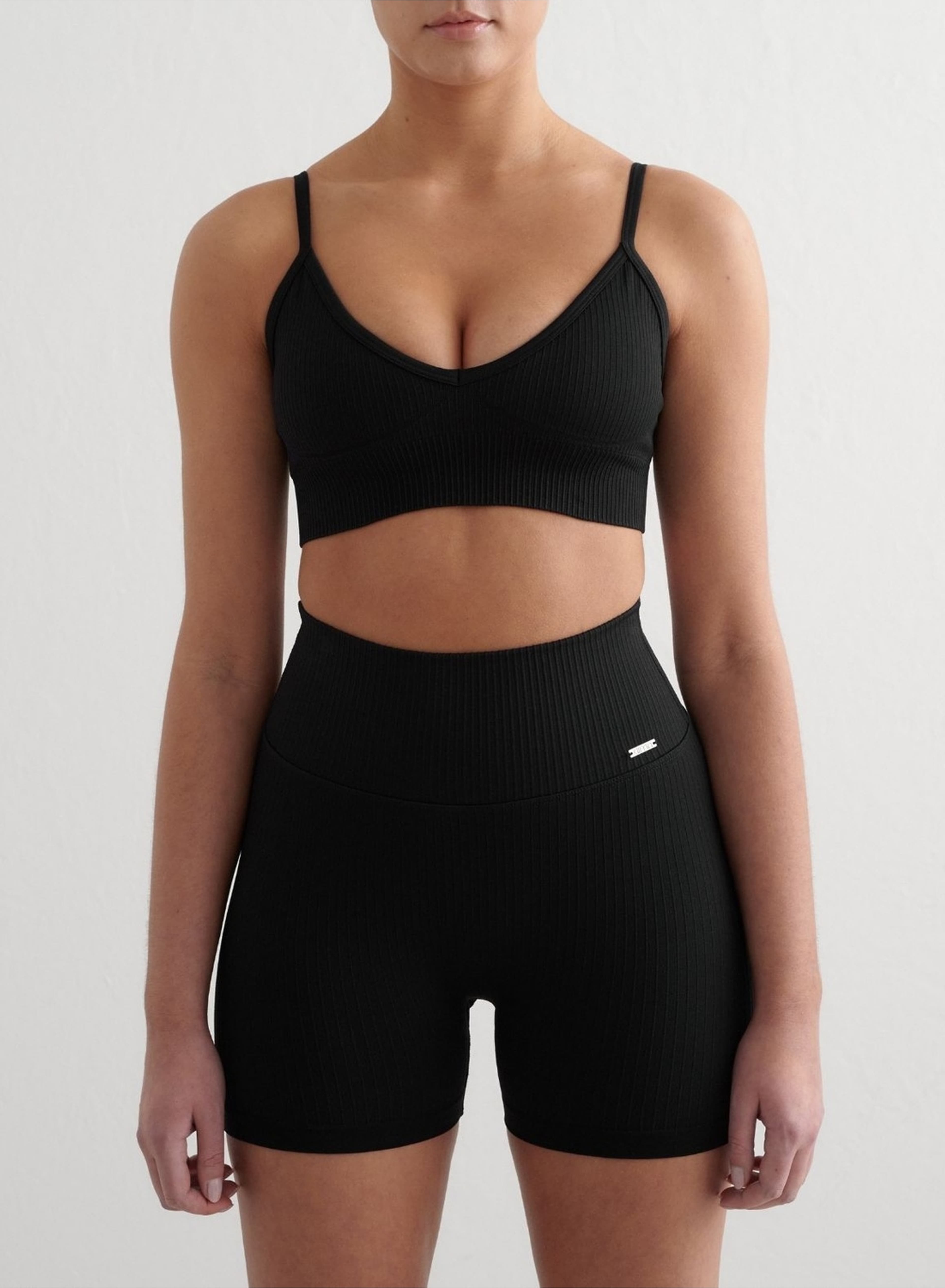 Black Ribbed Seamless Deep Cut Bra