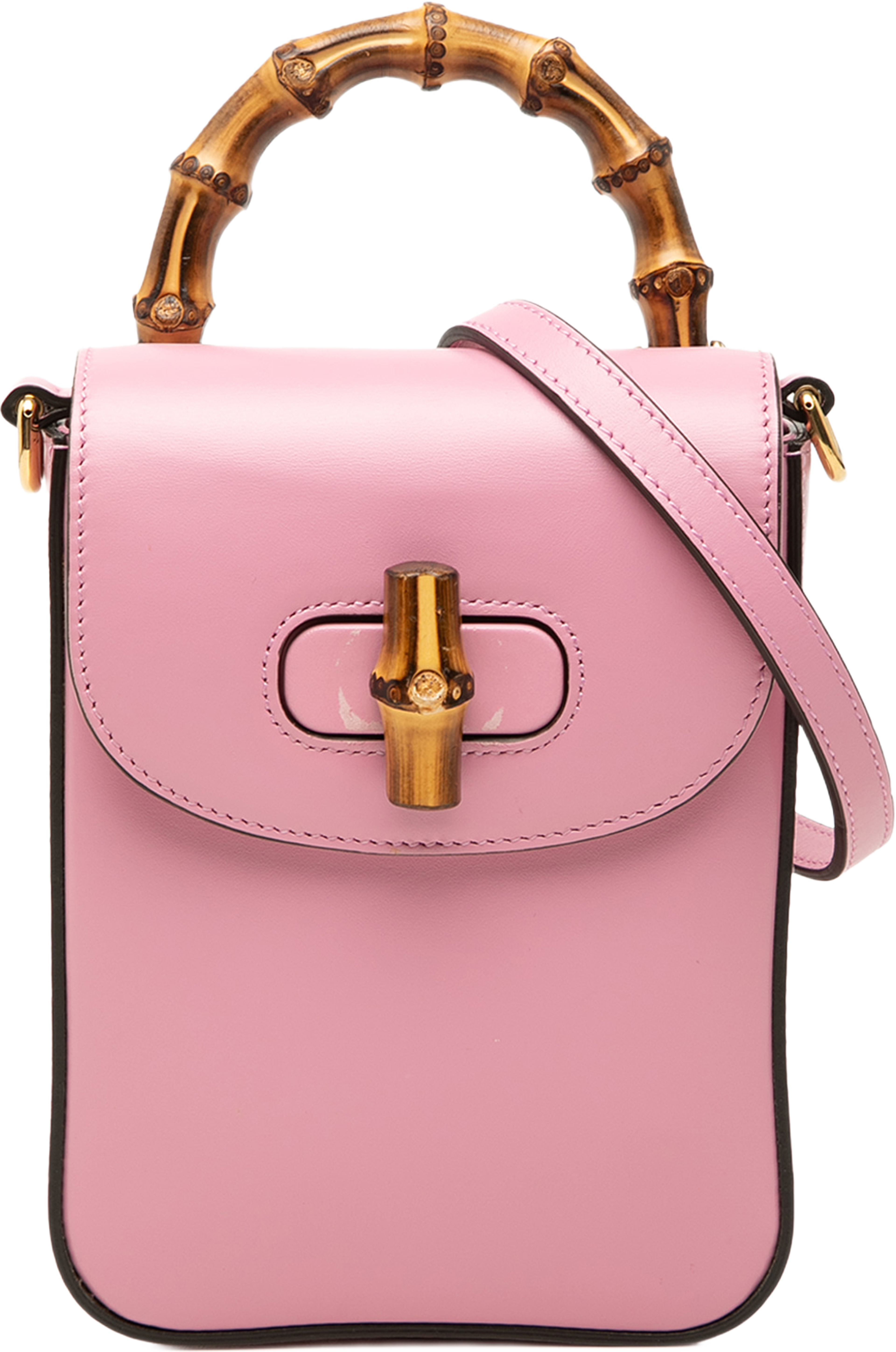 Gucci Mini Calfskin Bamboo Top Handle Bag, från Luxclusif, i färgen rosa. Klicka för att öppna bilden i stort format