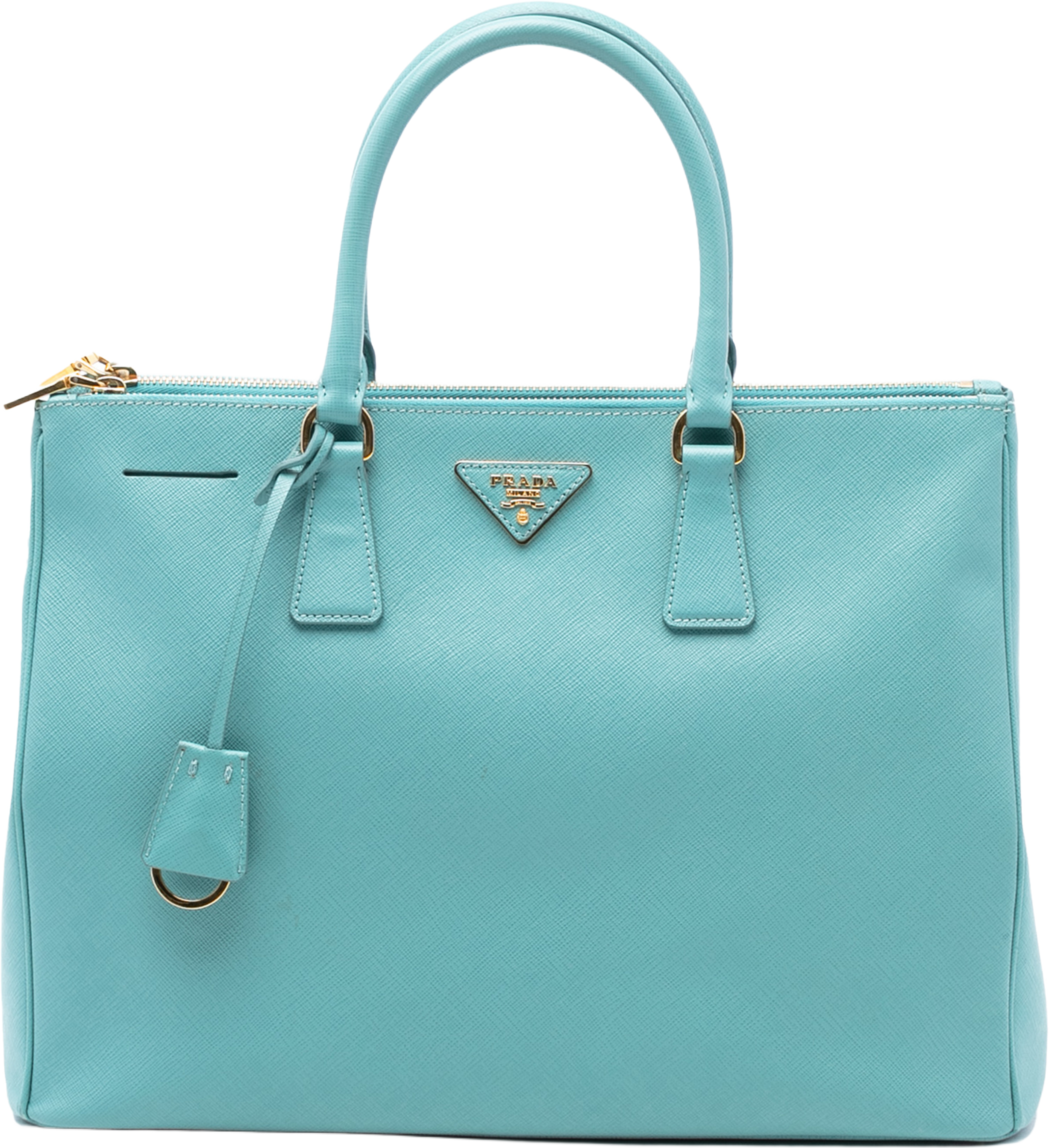 Prada Large Saffiano Lux Galleria Double Zip Satchel, från Luxclusif, i färgen turquoise. Klicka för att öppna bilden i stort format