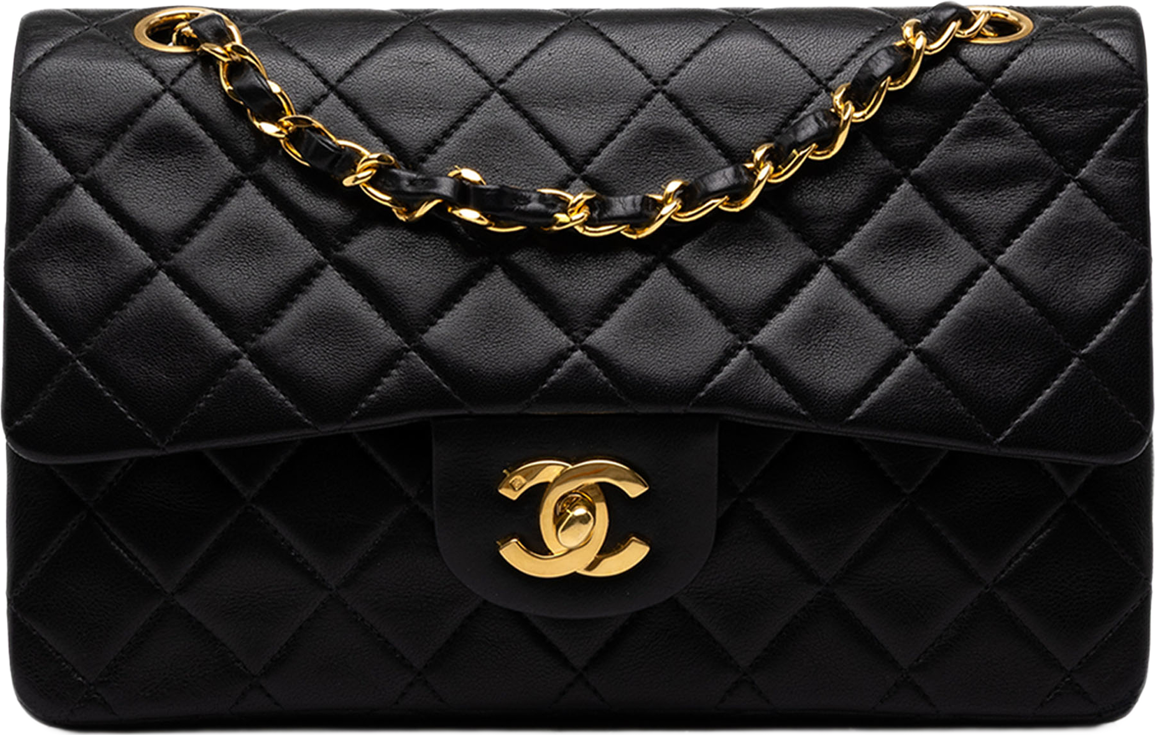 Chanel Small Classic Lambskin Double Flap, från Luxclusif, i färgen svart. Klicka för att öppna bilden i stort format