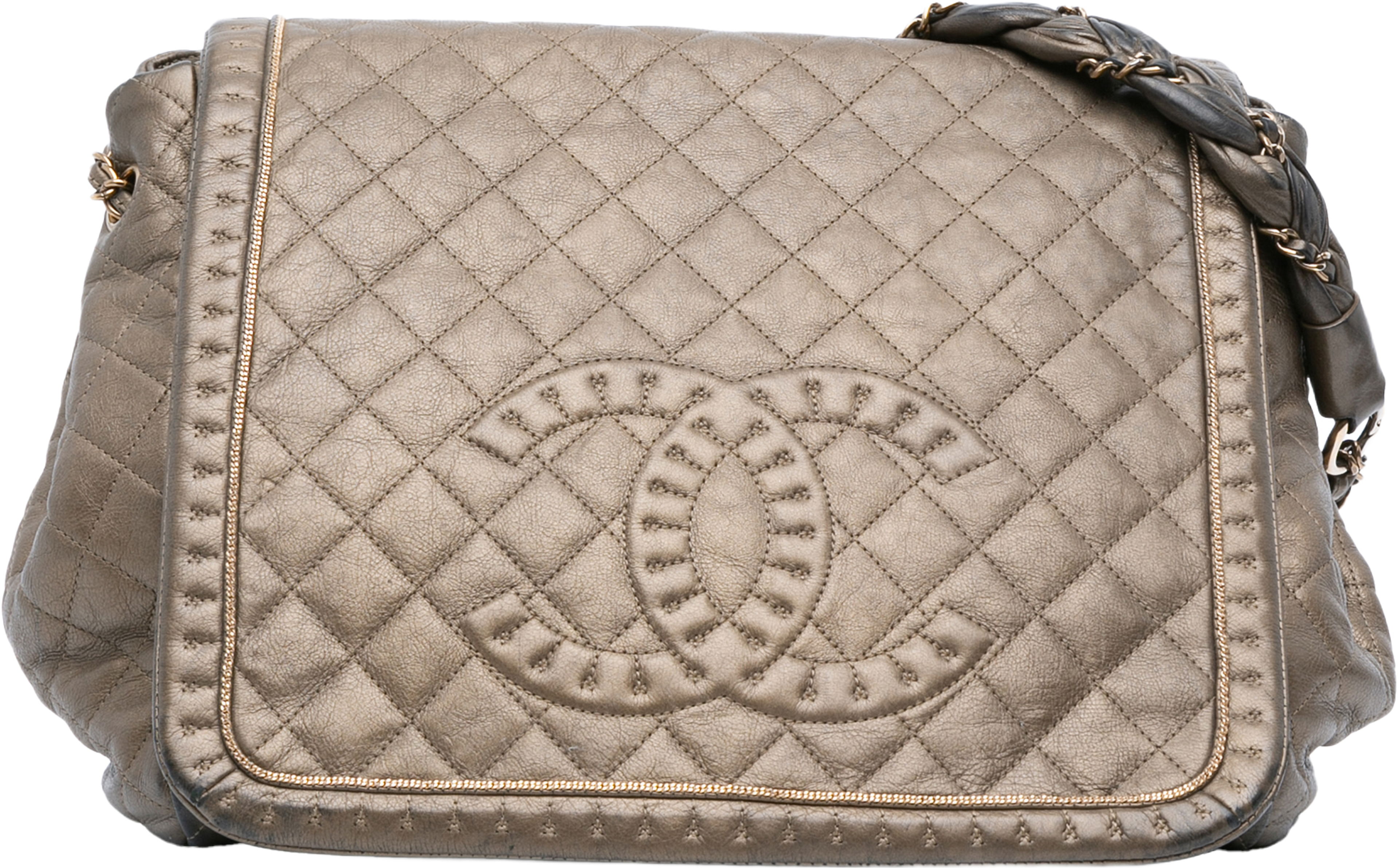 Chanel Large Quilted Metallic Calfskin Istanbul Accordion Flap, från Luxclusif, i färgen bronze. Klicka för att öppna bilden i stort format