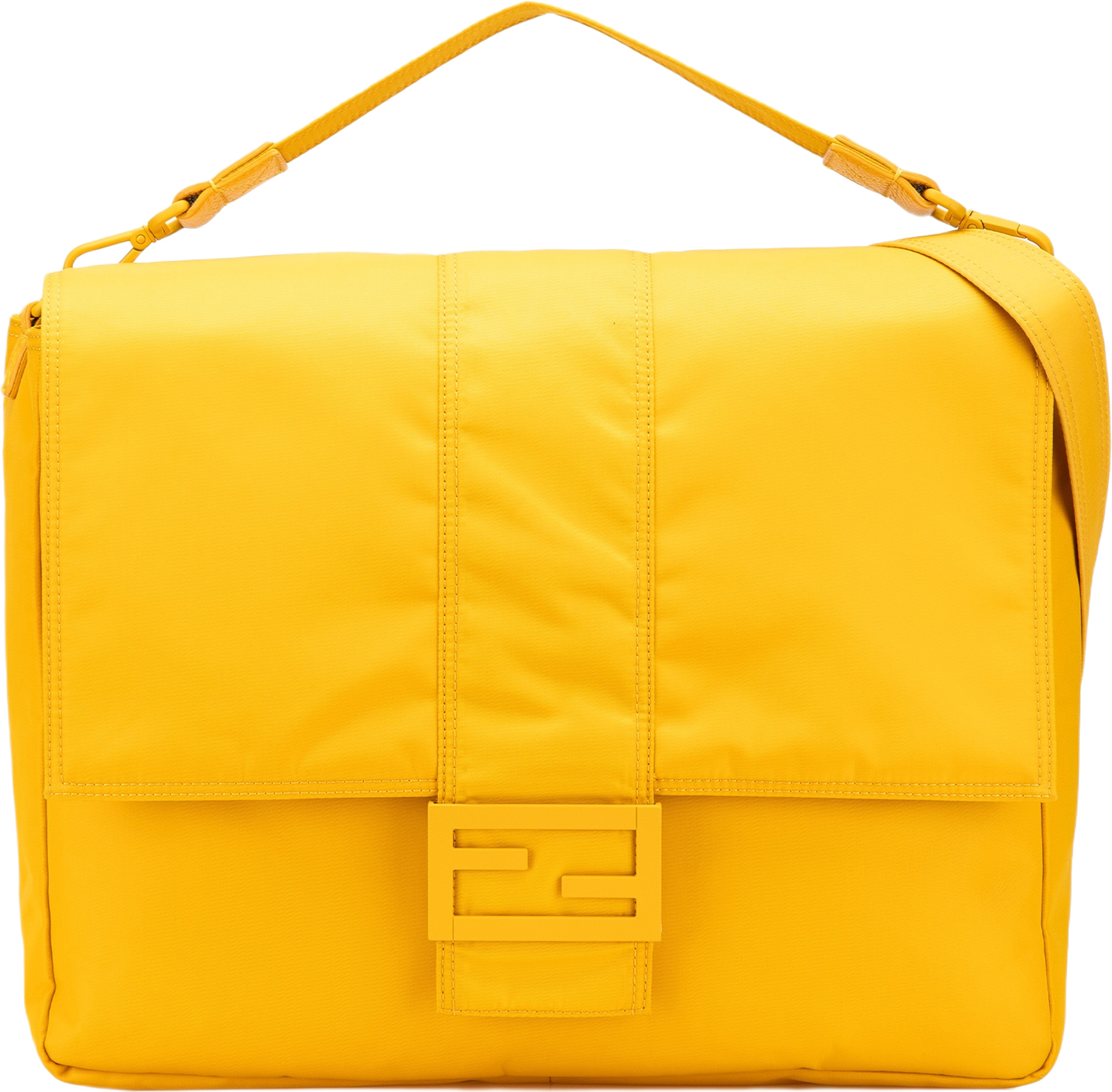Fendi Large Econyl Nylon Baguette Satchel, från Luxclusif, i färgen yellow. Klicka för att öppna bilden i stort format