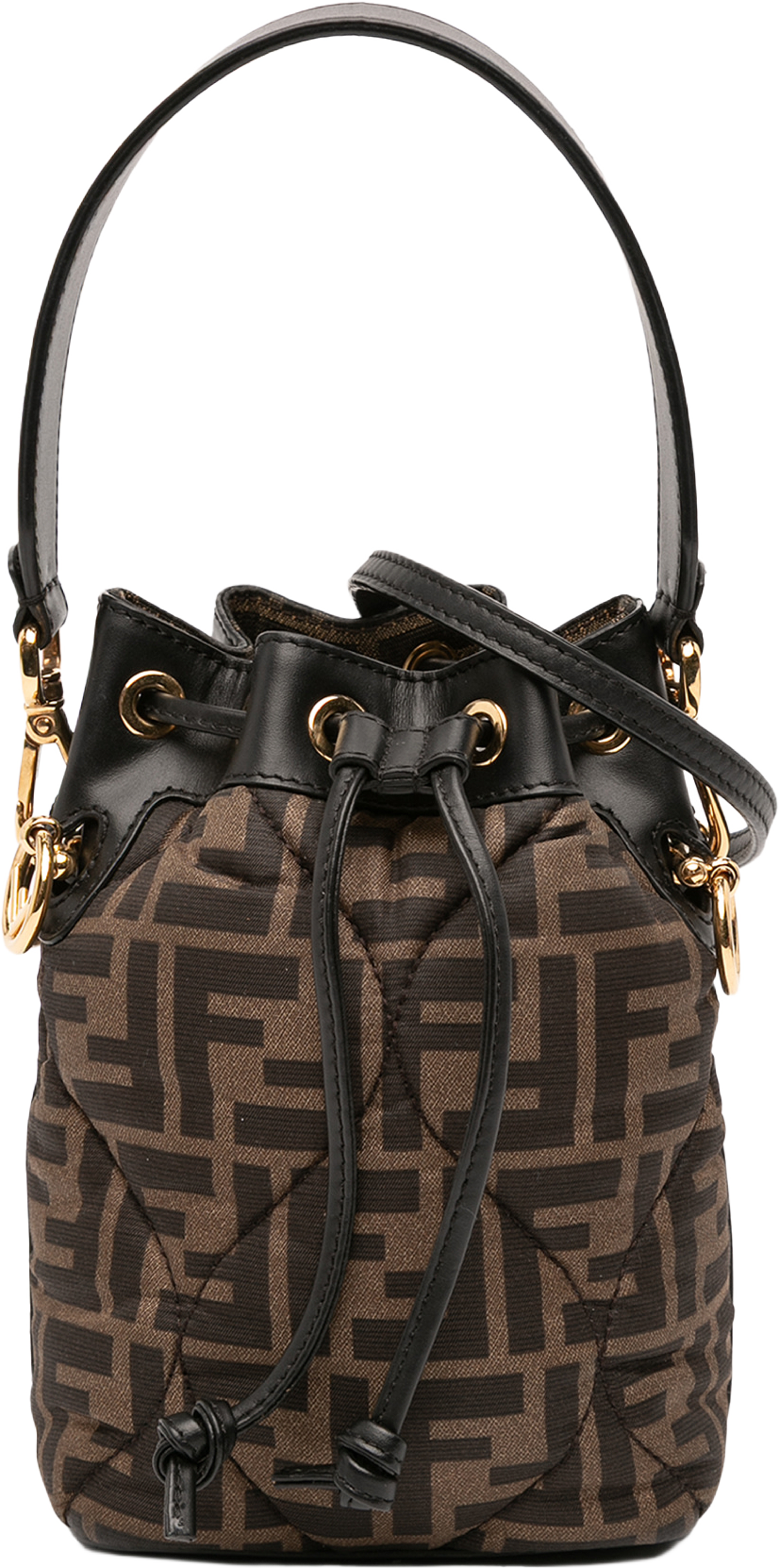 Fendi Mini Quilted Silk Ff 1974 Mon Tresor Bucket Bag, från Luxclusif, i färgen brown. Klicka för att öppna bilden i stort format