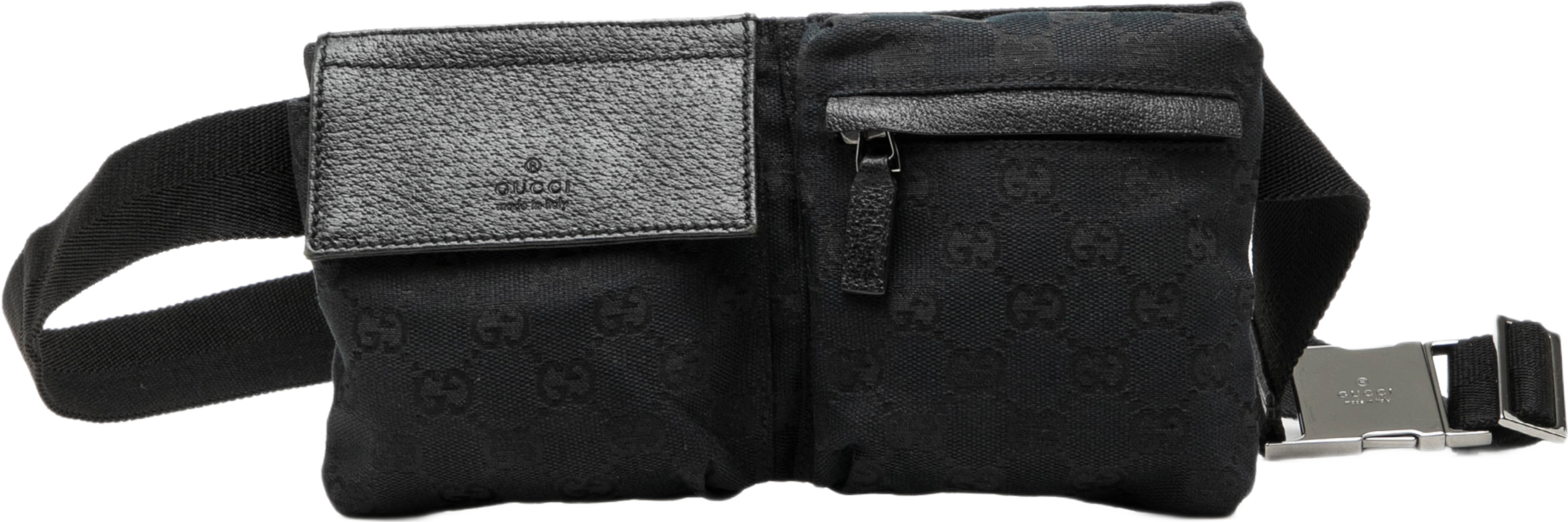 Gucci Gg Canvas Double Pocket Belt Bag, från Luxclusif, i färgen svart. Klicka för att öppna bilden i stort format