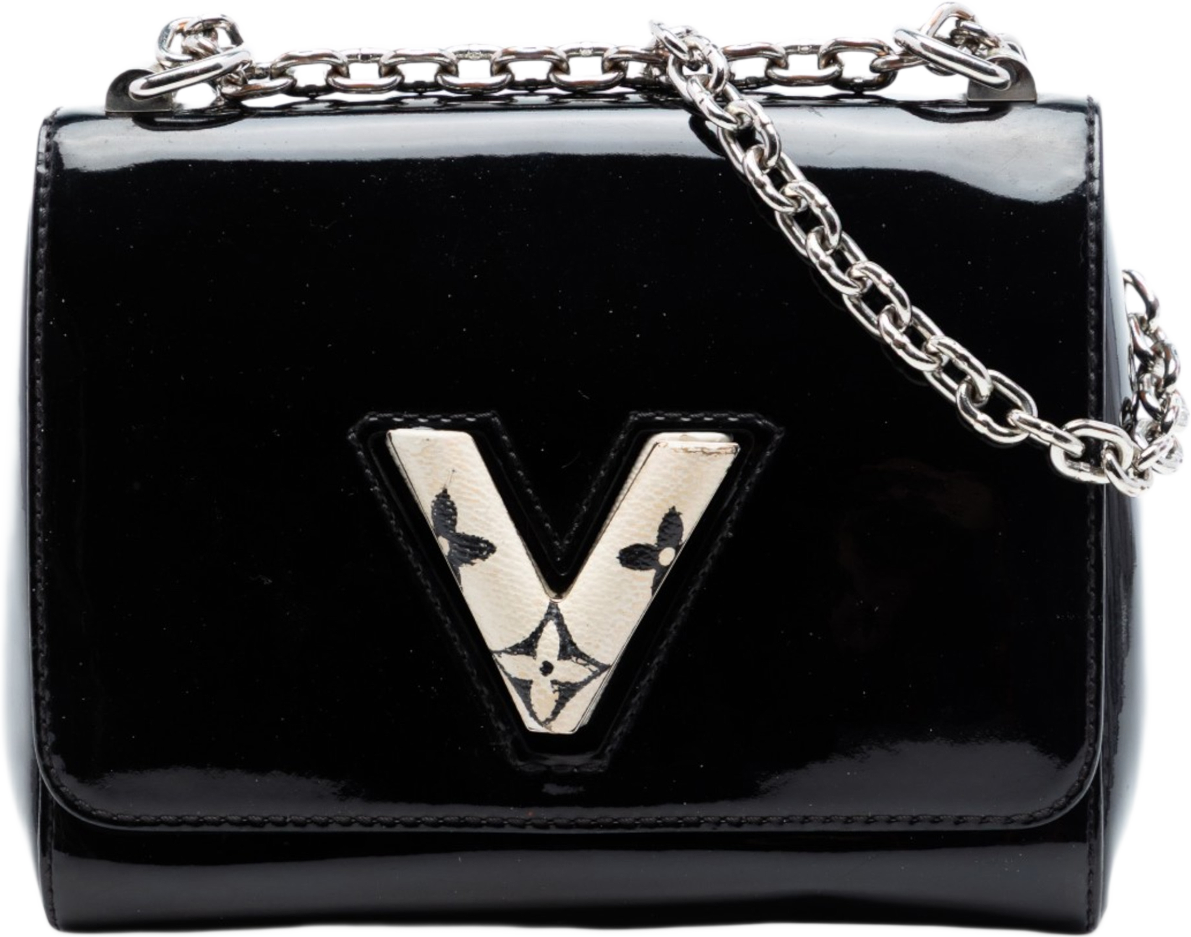 Louis Vuitton Vernis Monogram Twist Pm, från Luxclusif, i färgen svart. Klicka för att öppna bilden i stort format