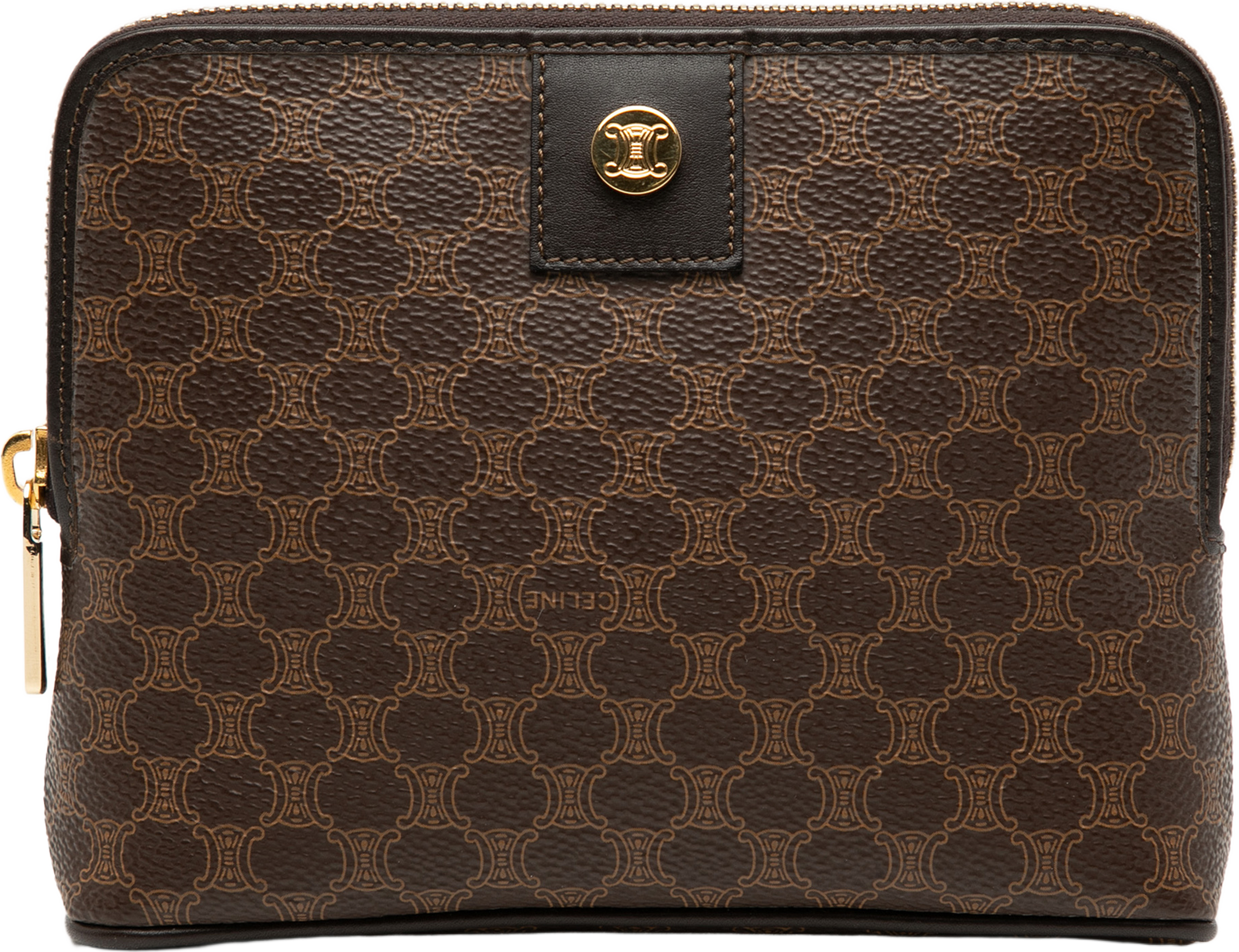 Celine Macadam Coated Canvas Pouch, från Luxclusif, i färgen dark brown. Klicka för att öppna bilden i stort format