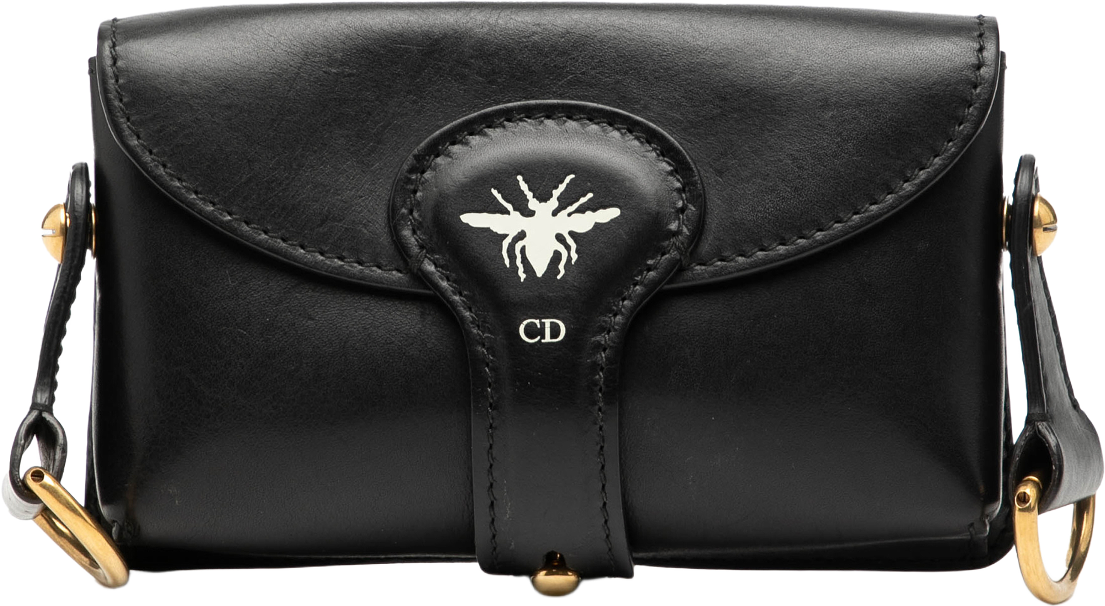 Dior Mini Leather D Bee Saddle Bag, från Luxclusif, i färgen black. Klicka för att öppna bilden i stort format