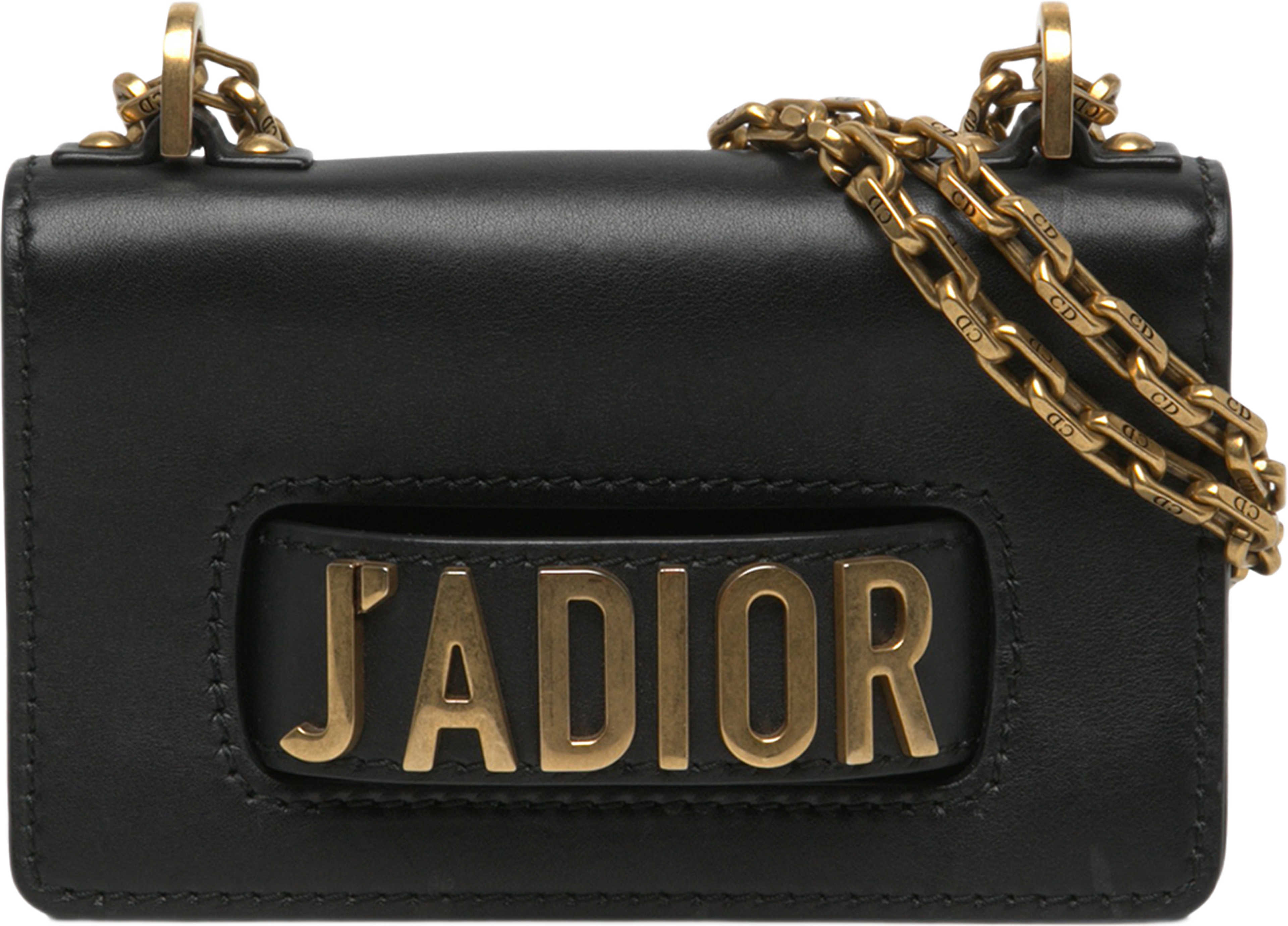 Dior Mini Calfskin J Adior Chain Flap, från Luxclusif, i färgen svart. Klicka för att öppna bilden i stort format