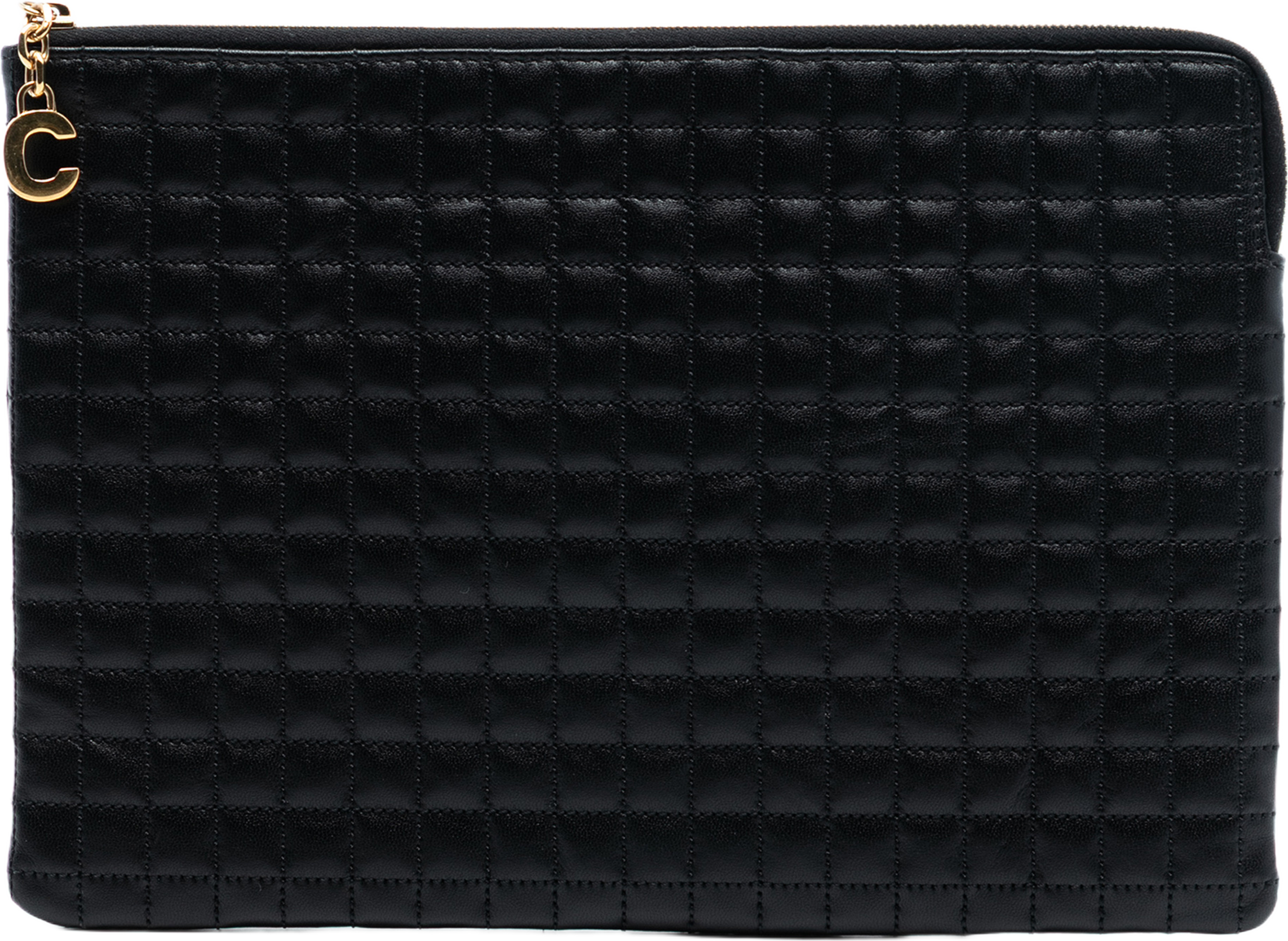 Celine Quilted Calfskin C Charm Pouch, från Luxclusif, i färgen black. Klicka för att öppna bilden i stort format