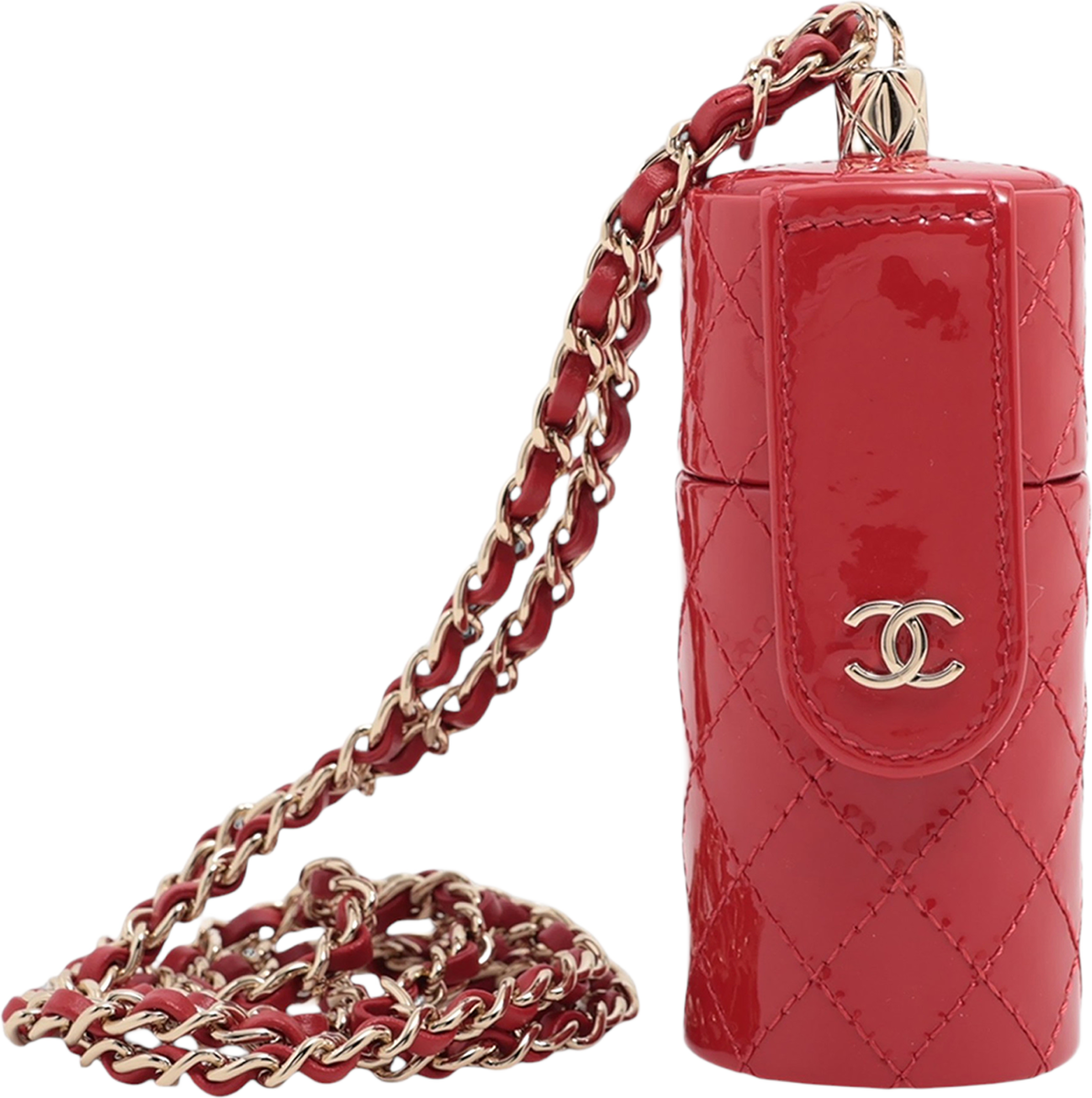Chanel Cc Quilted Patent Lipstick Case, från Luxclusif, i färgen red. Klicka för att öppna bilden i stort format