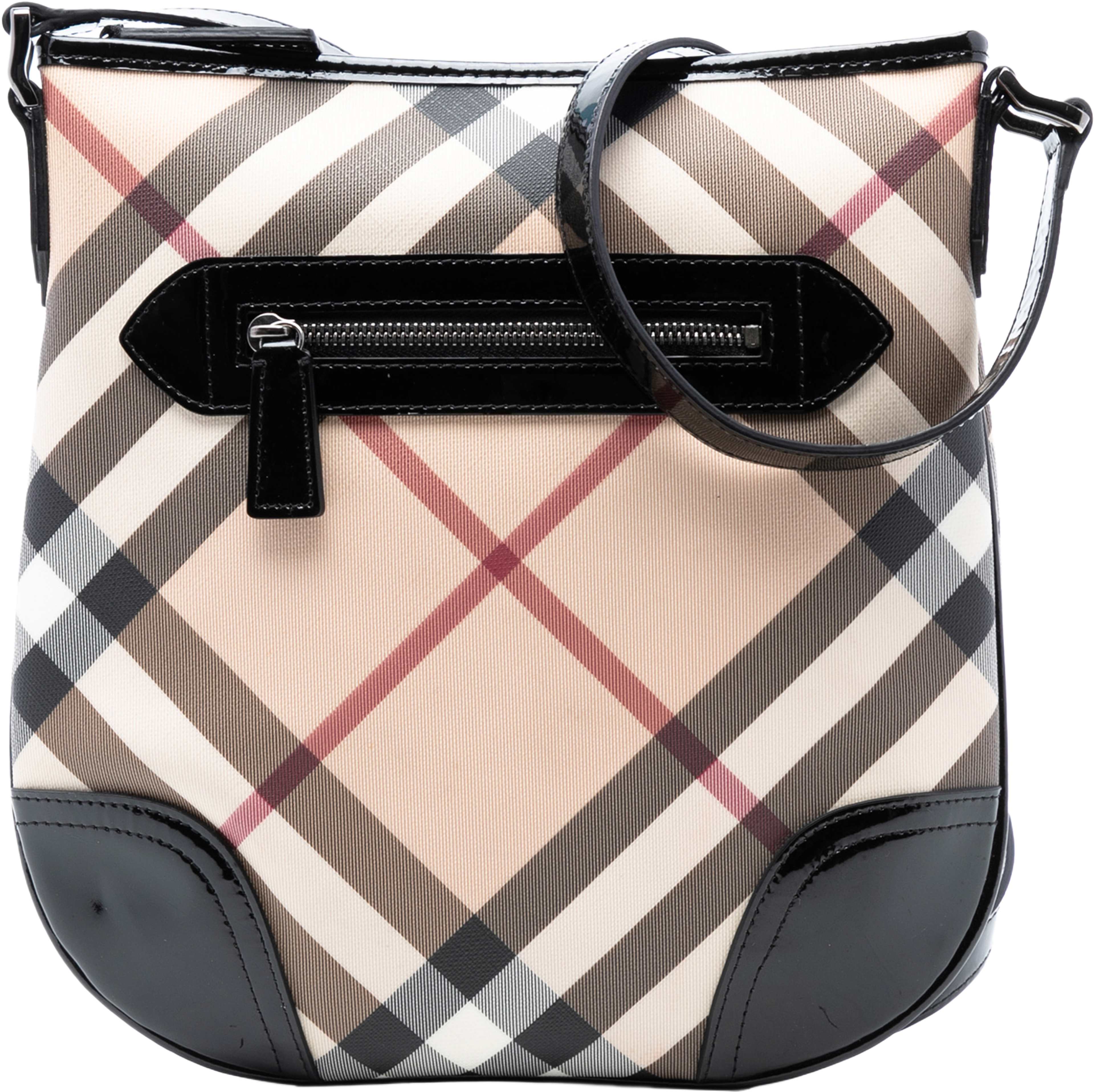 Burberry Supernova Check Coated Canvas Dryden Crossbody, från Luxclusif, i färgen beige. Klicka för att öppna bilden i stort format