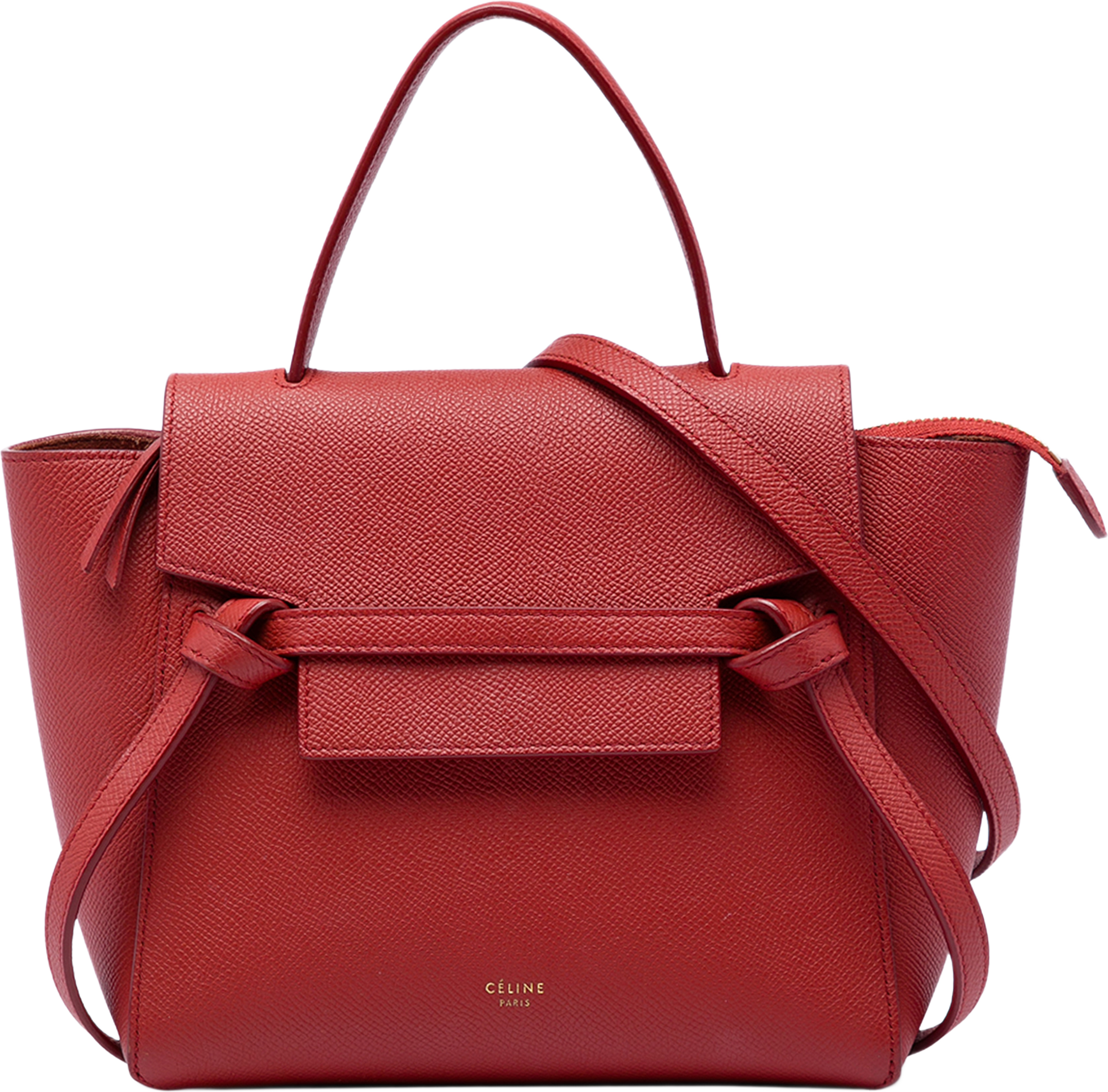 Celine Nano Grained Calfskin Belt Bag, från Luxclusif, i färgen röd. Klicka för att öppna bilden i stort format