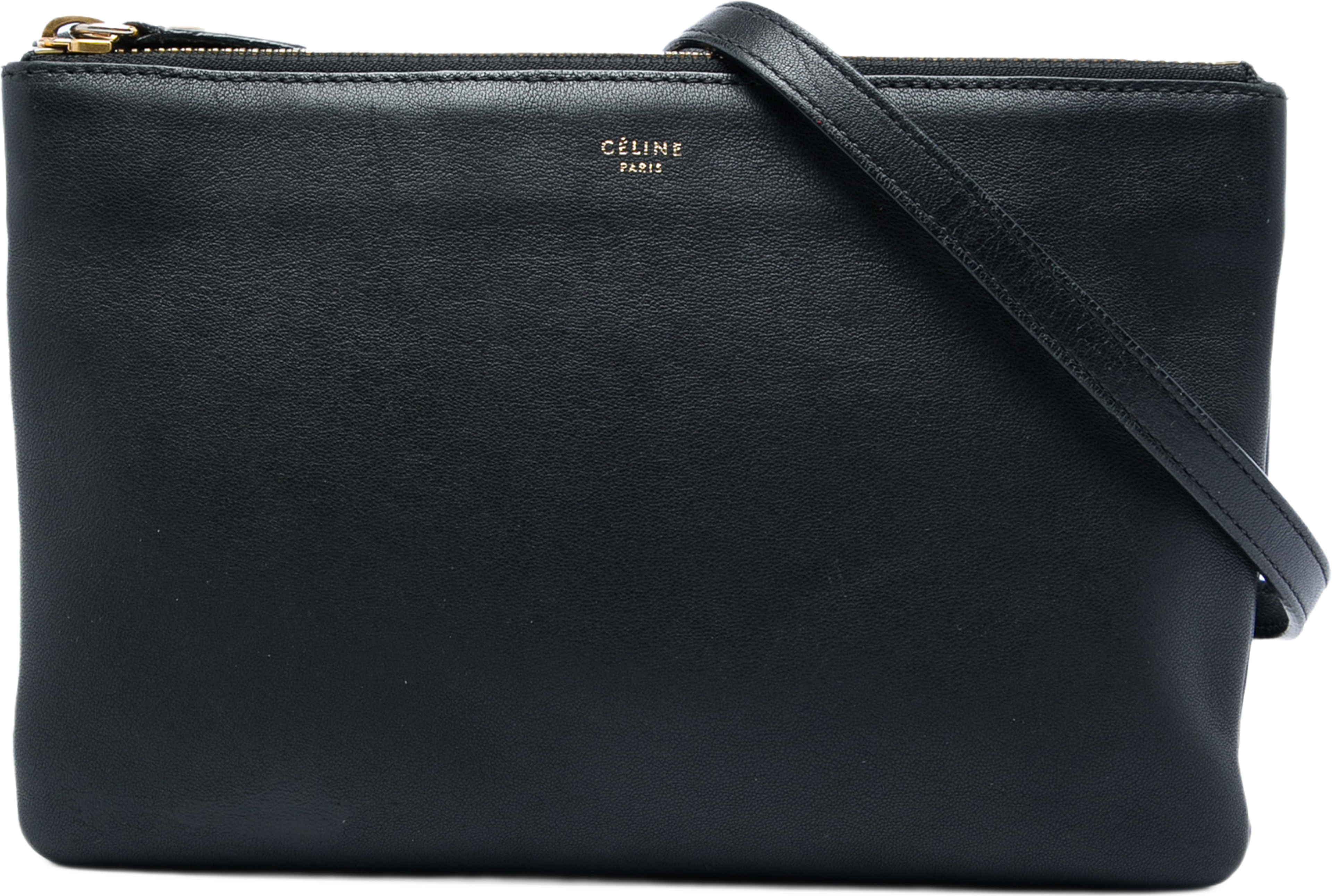 Celine Small Lambskin Trio Crossbody, från Luxclusif, i färgen svart. Klicka för att öppna bilden i stort format