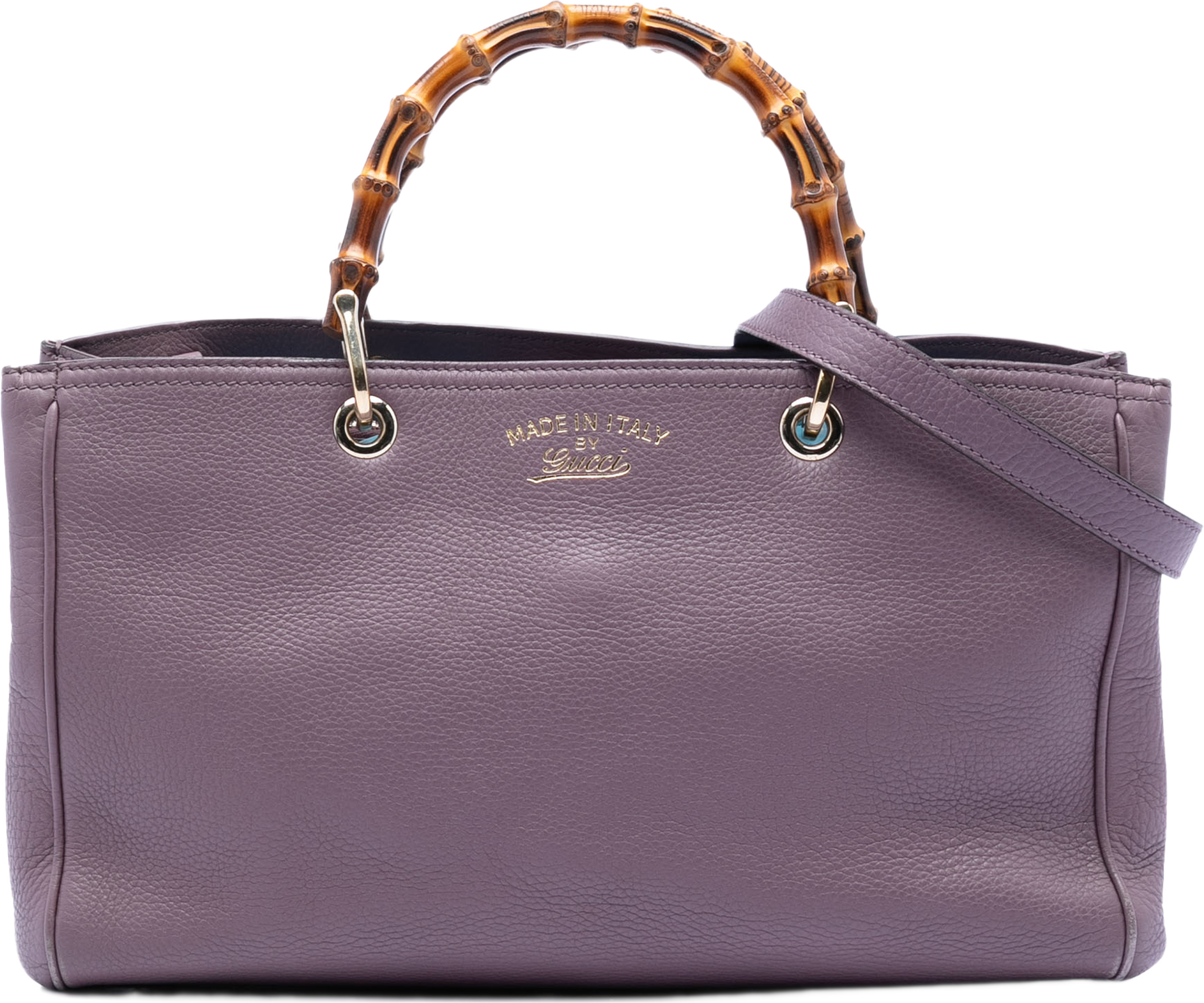 Gucci Medium Calfskin Bamboo Shopper Satchel, från Luxclusif, i färgen dark purple. Klicka för att öppna bilden i stort format