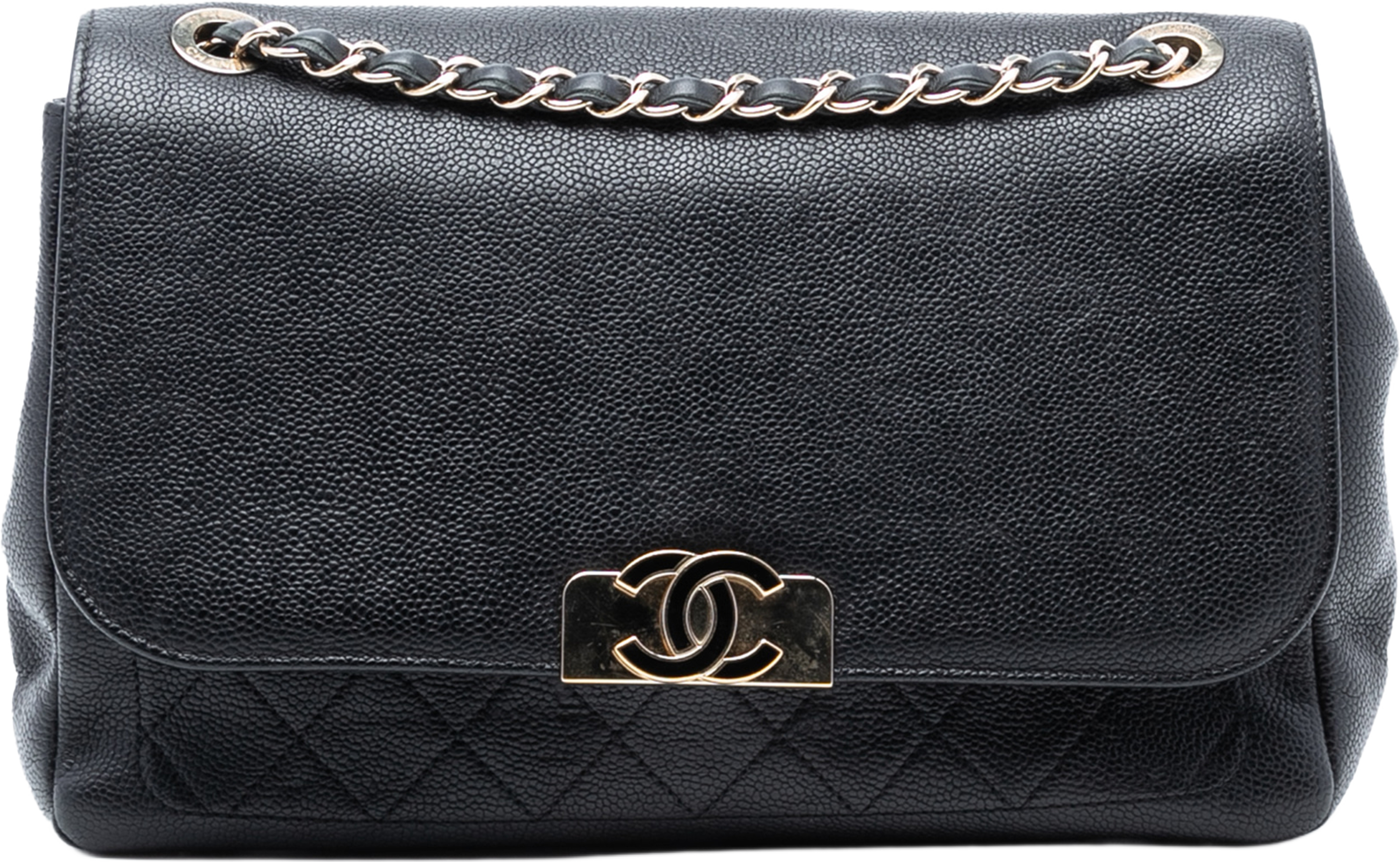 Chanel Quilted Caviar Cc Plate Flap Pocket Shoulder Bag, från Luxclusif, i färgen black. Klicka för att öppna bilden i stort format