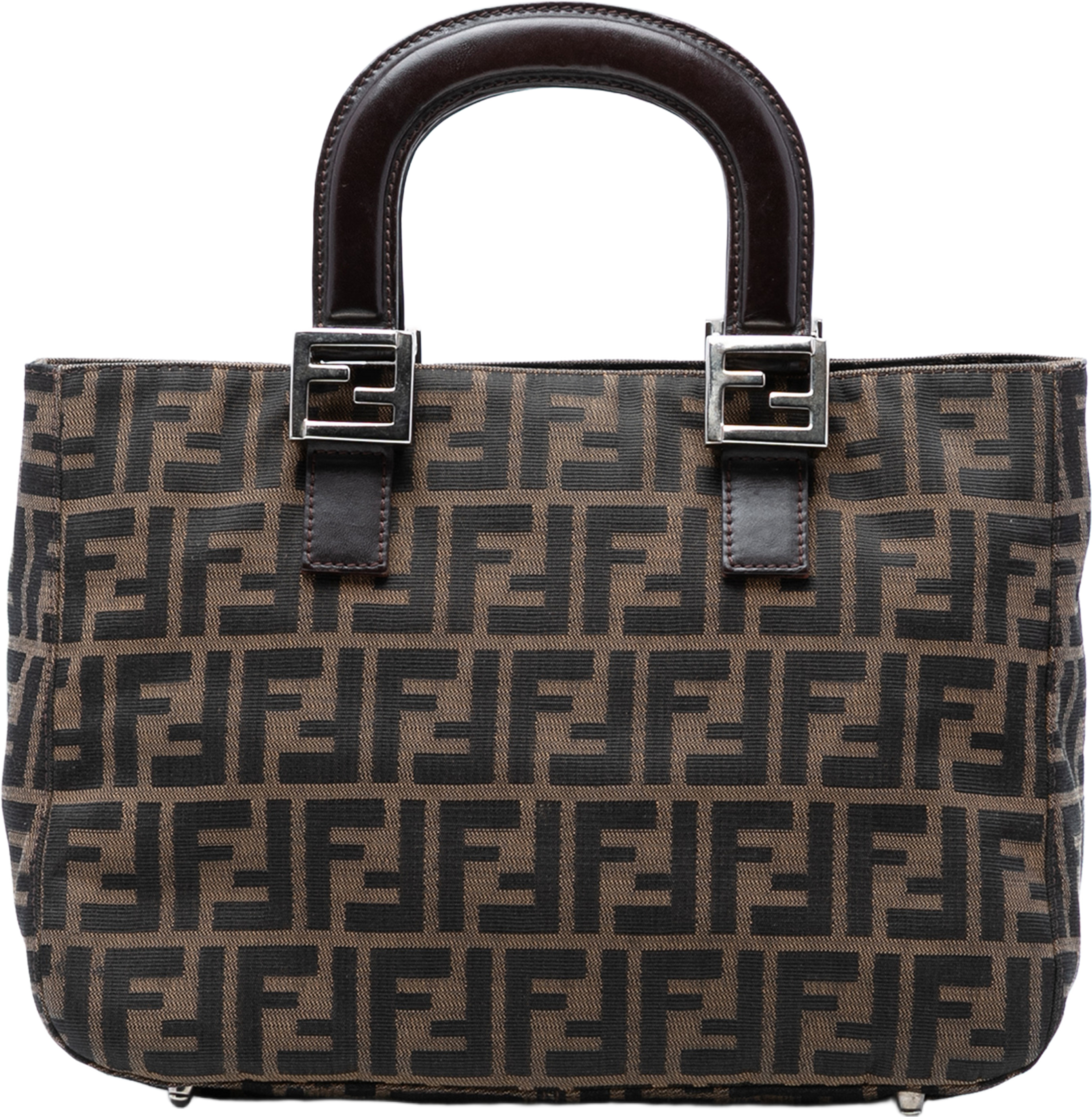 Fendi Small Zucca Canvas Twins Tote, från Luxclusif, i färgen brown. Klicka för att öppna bilden i stort format