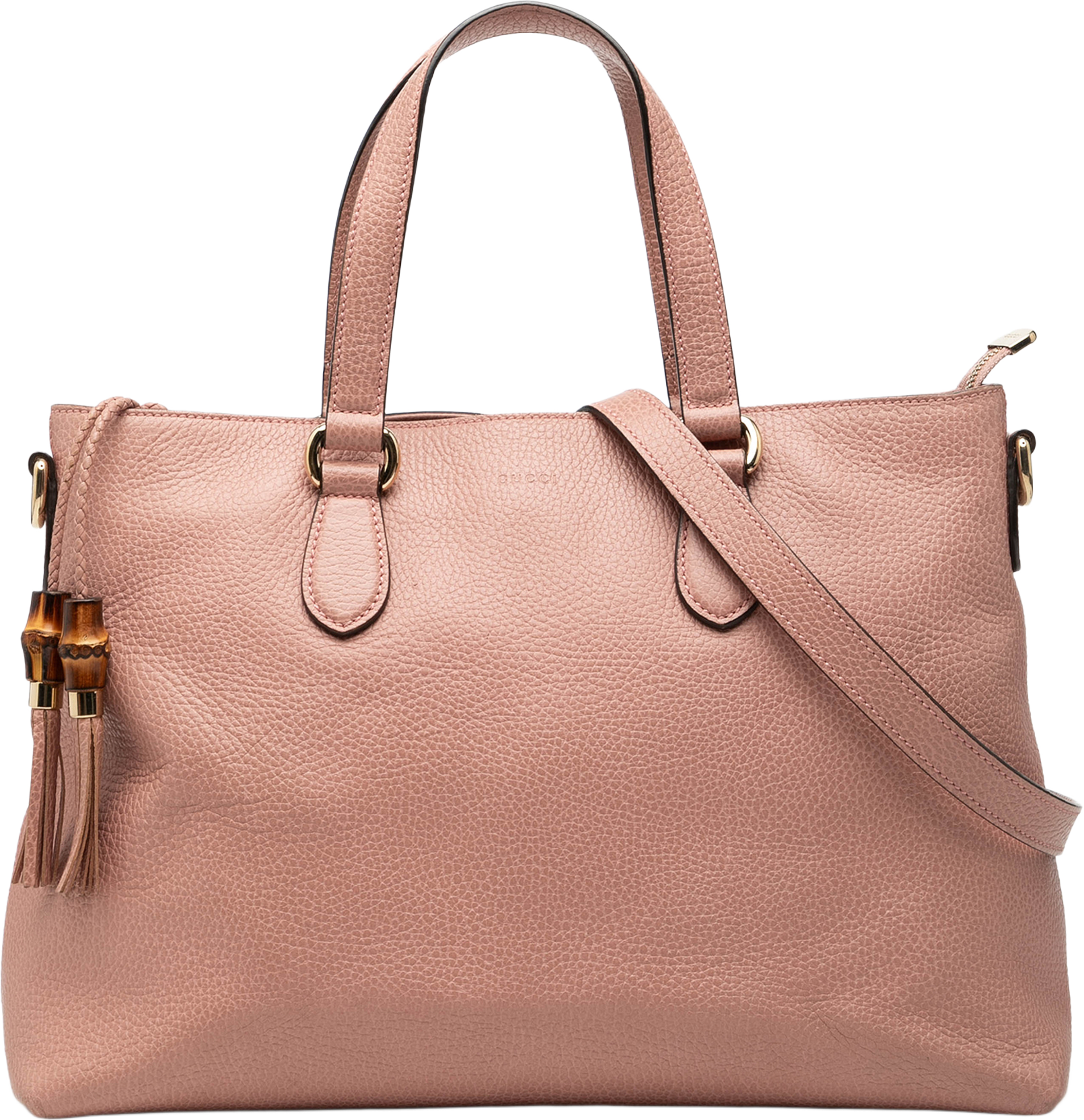 Gucci Leather Bamboo Tassel Satchel, från Luxclusif, i färgen light pink. Klicka för att öppna bilden i stort format