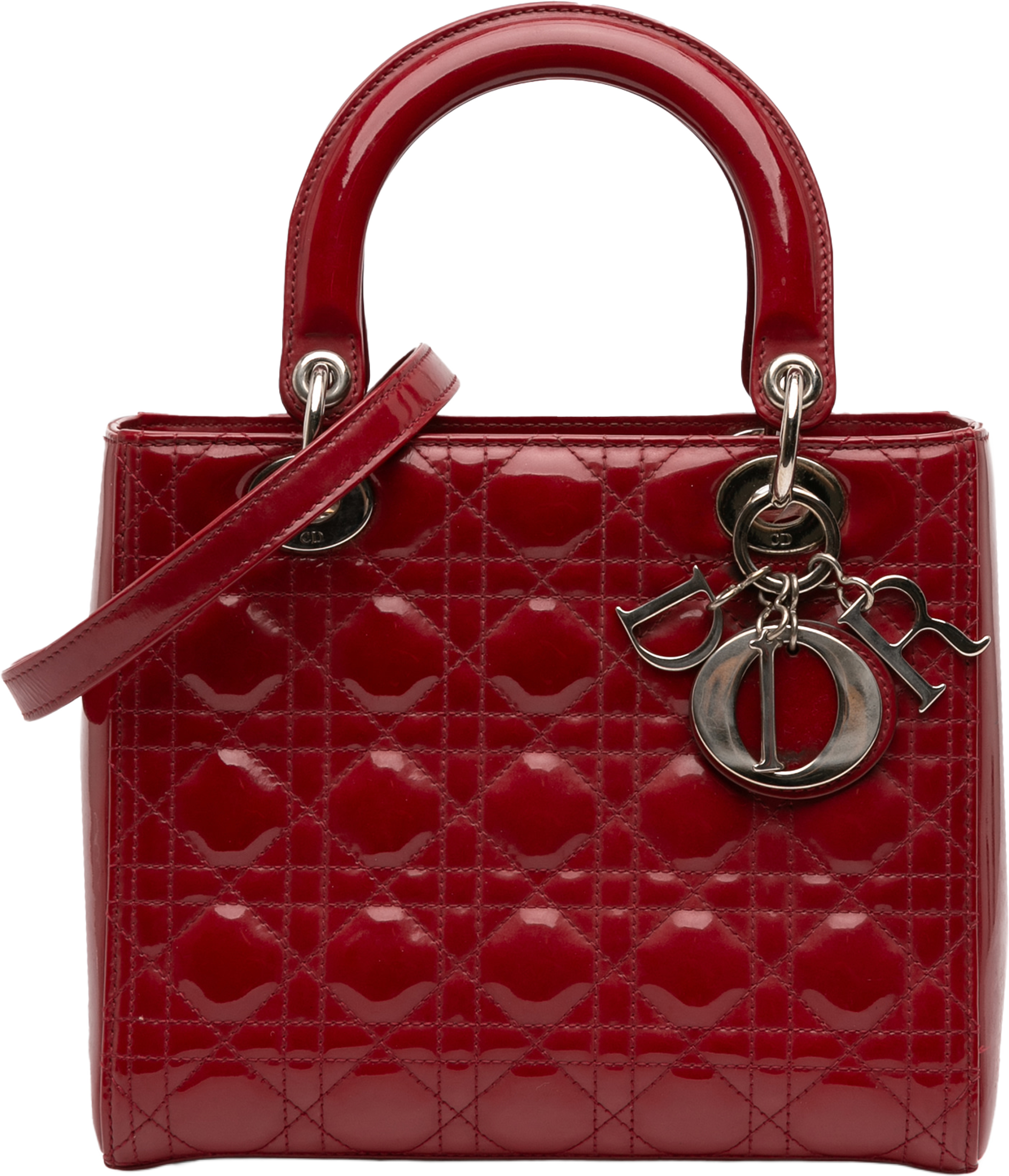 Dior Medium Patent Cannage Lady Dior, från Luxclusif, i färgen dark red. Klicka för att öppna bilden i stort format