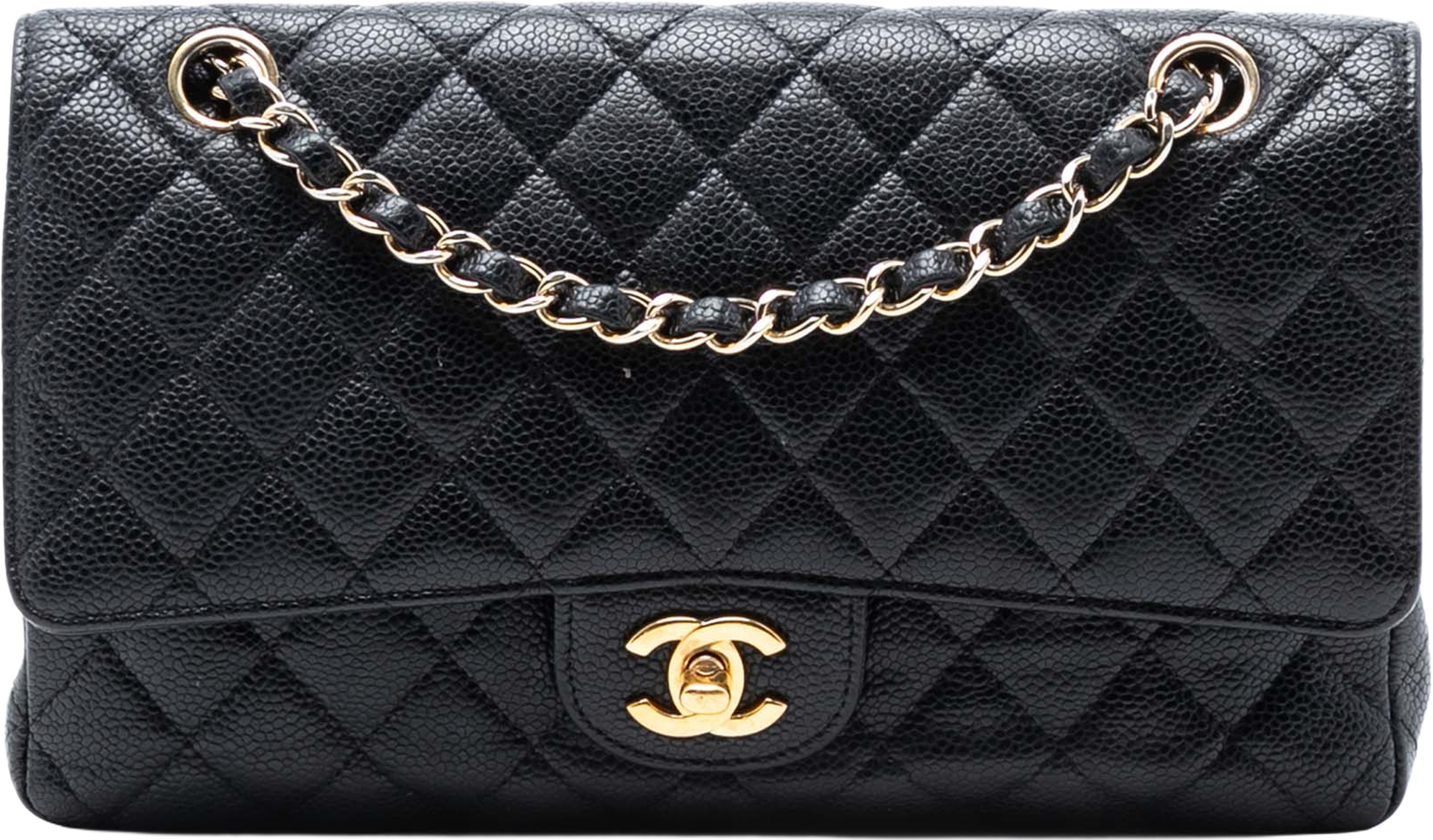 Chanel Medium Classic Caviar Double Flap, från Luxclusif, i färgen black. Klicka för att öppna bilden i stort format