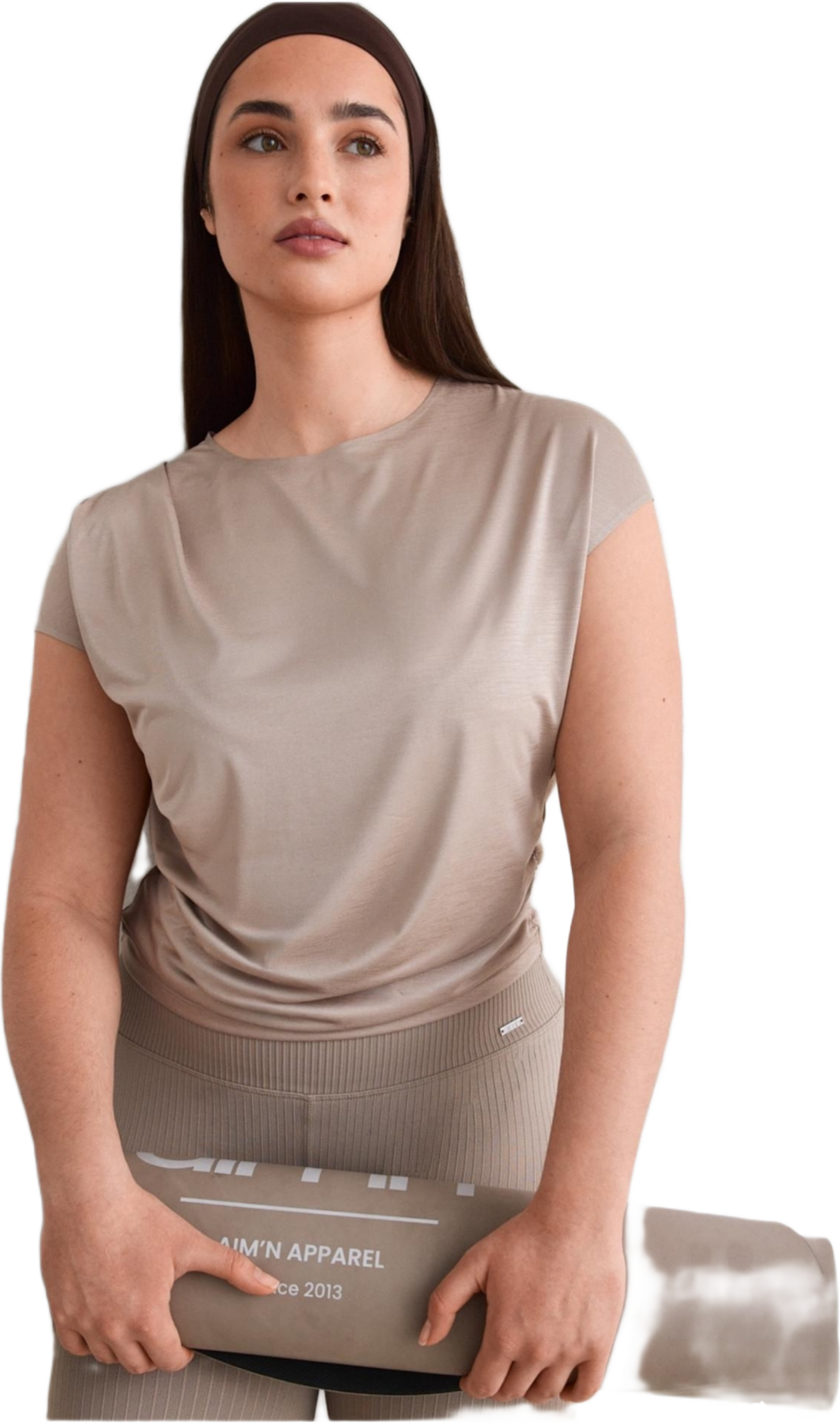 Luminous Draped Short Sleeve, från aim'n, i färgen dark clay. Klicka för att öppna bilden i stort format