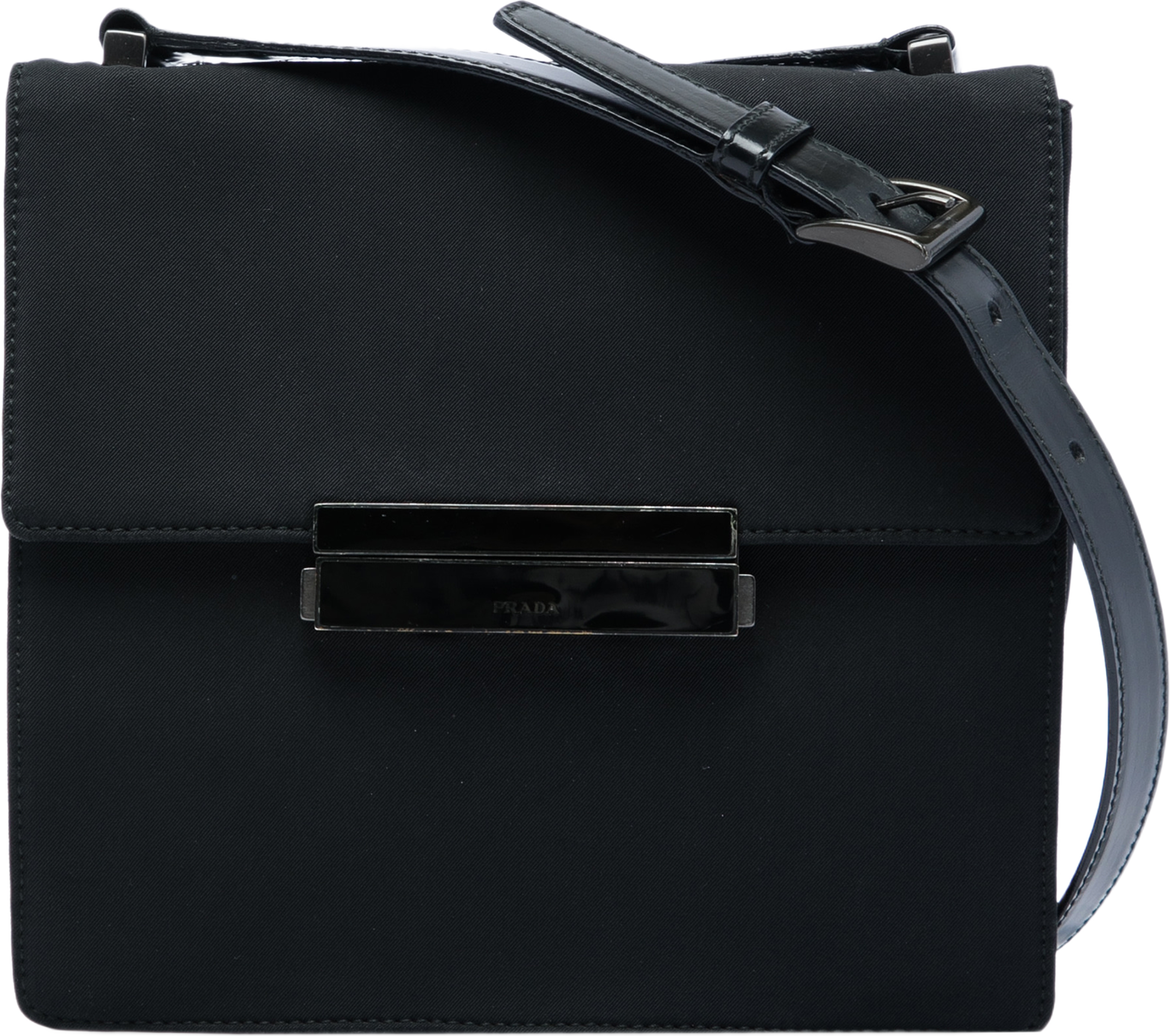 Prada Tessuto Flap Crossbody, från Luxclusif, i färgen svart. Klicka för att öppna bilden i stort format