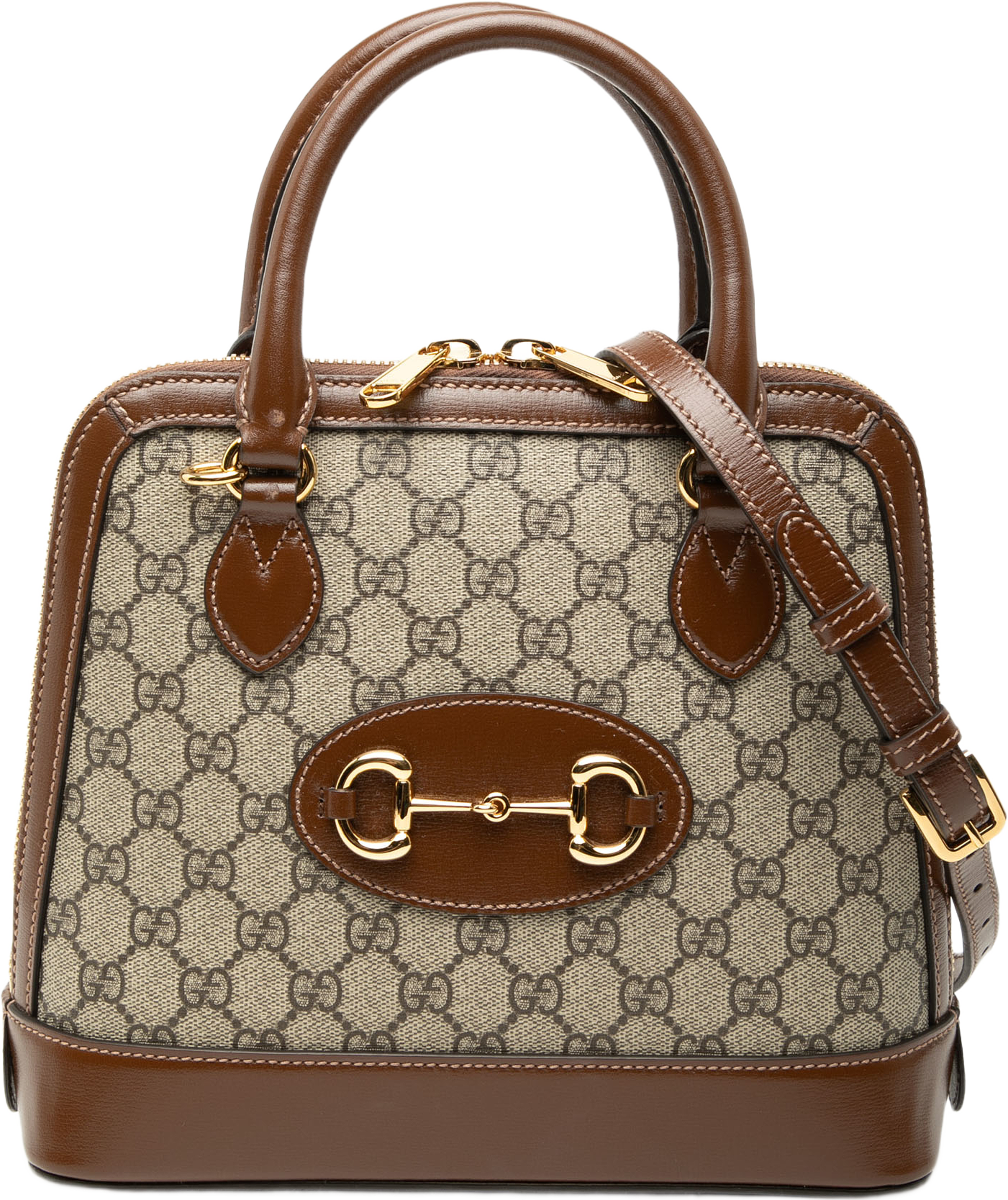 Gucci Small Gg Supreme Horsebit 1955 Satchel, från Luxclusif, i färgen beige. Klicka för att öppna bilden i stort format