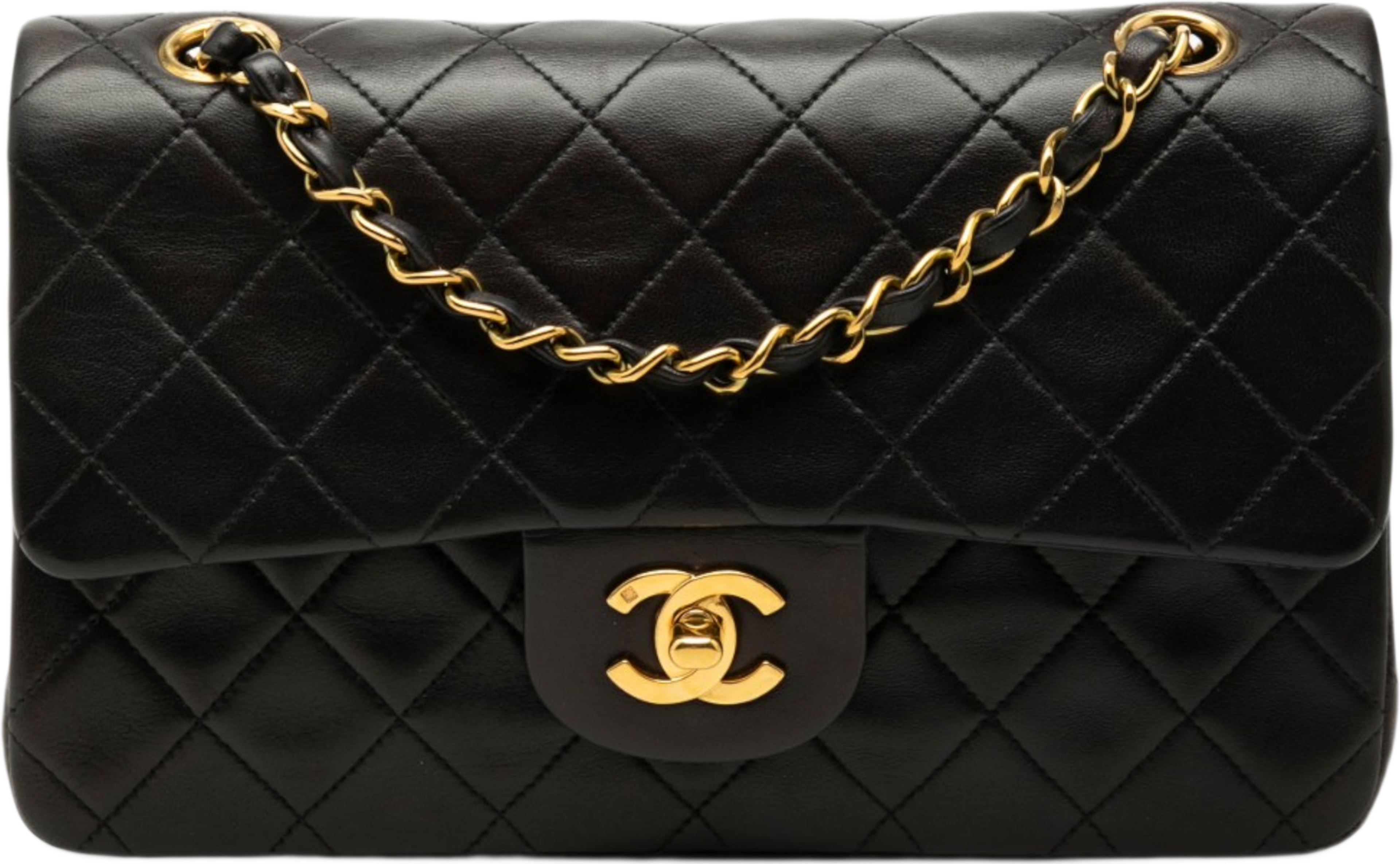 Chanel Small Classic Lambskin Double Flap, från Luxclusif, i färgen black. Klicka för att öppna bilden i stort format