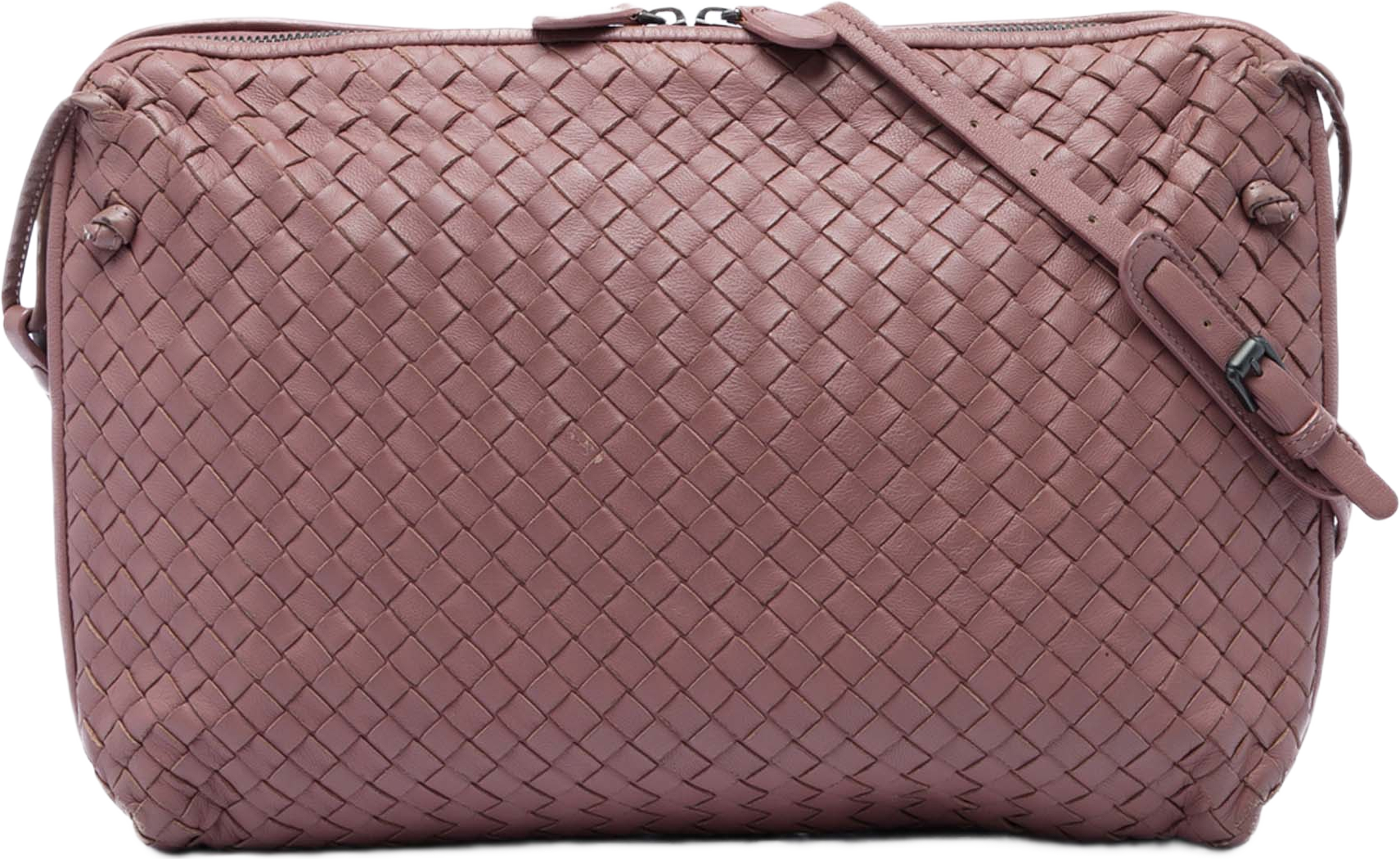 Bottega Veneta Large Nappa Intrecciato Nodini Crossbody, från Luxclusif, i färgen rosa. Klicka för att öppna bilden i stort format
