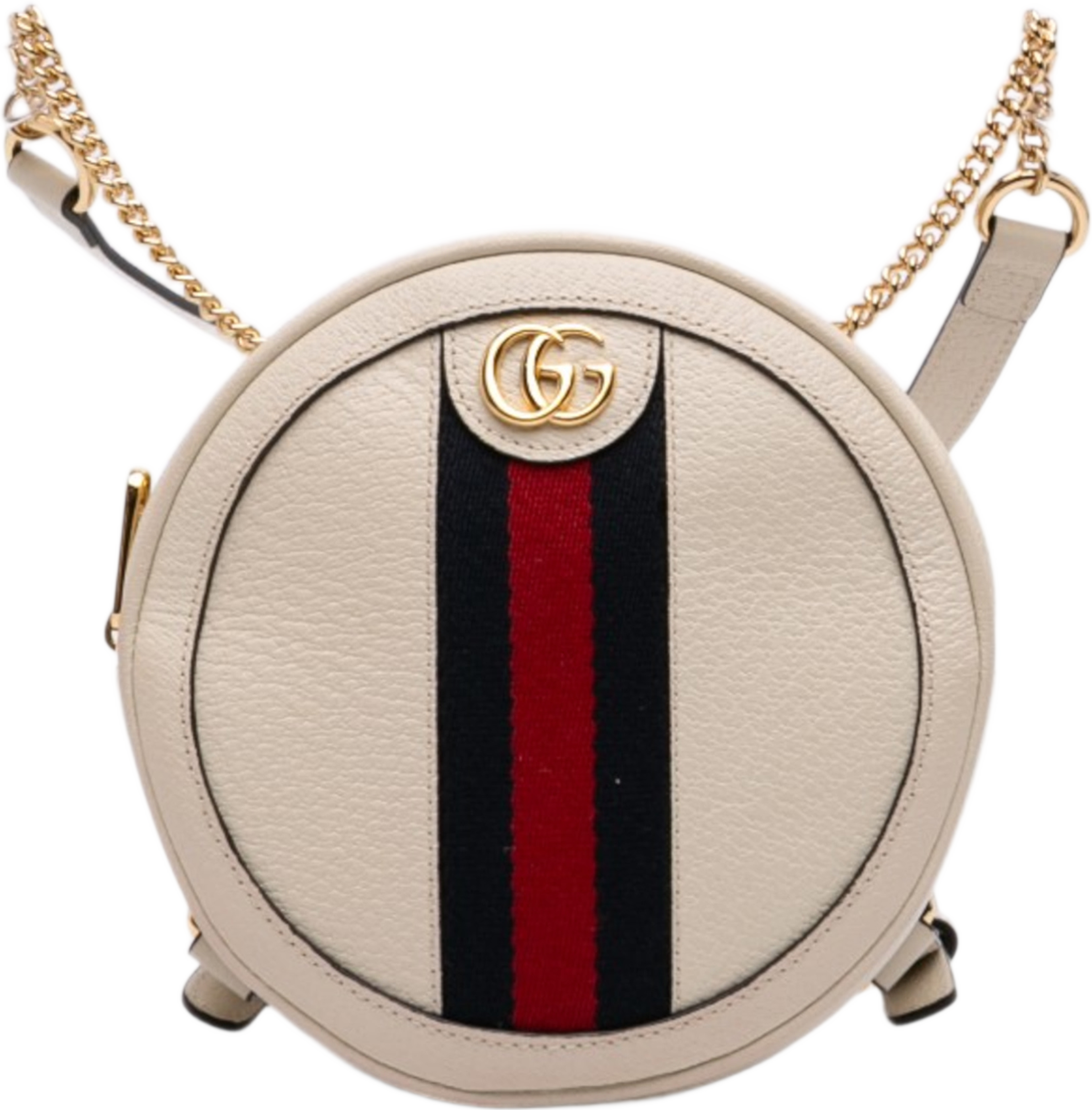 Gucci Mini Leather Round Ophidia Backpack, från Luxclusif, i färgen vit. Klicka för att öppna bilden i stort format
