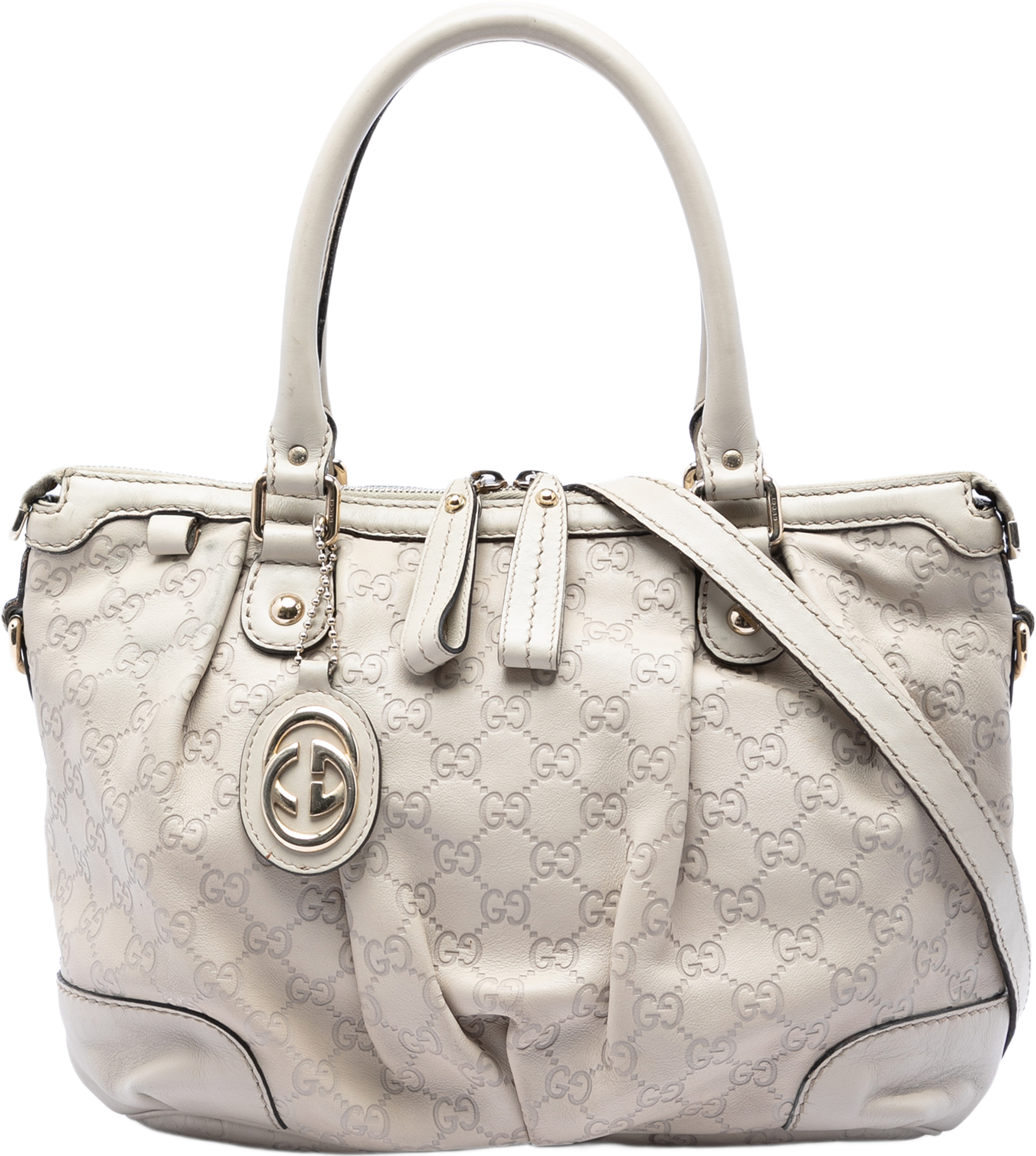 Gucci Guccissima Sukey Satchel, från Luxclusif, i färgen vit. Klicka för att öppna bilden i stort format