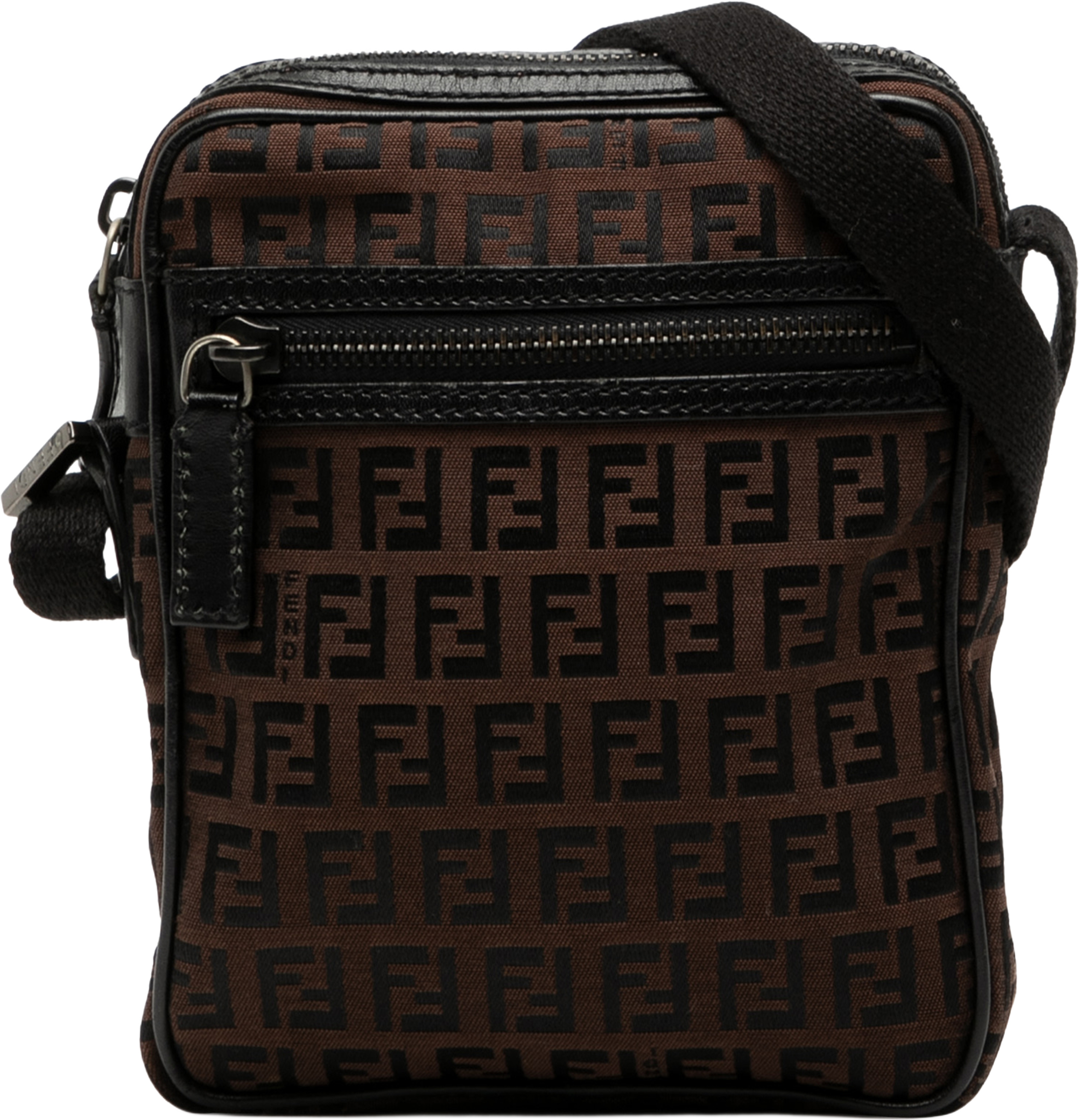 Fendi Zucchino Canvas Crossbody, från Luxclusif, i färgen dark brown. Klicka för att öppna bilden i stort format