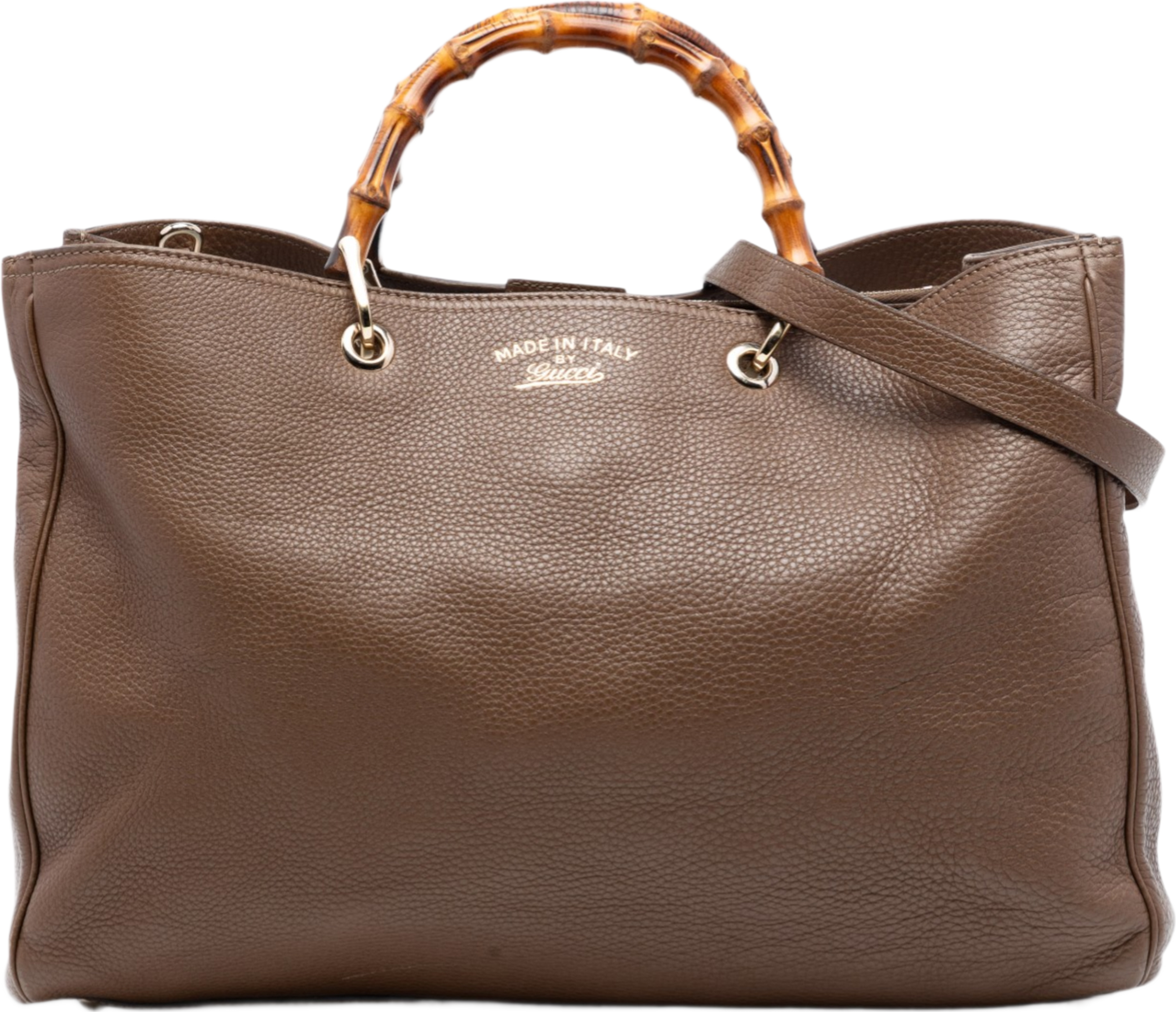 Gucci Large Calfskin Bamboo Shopper Satchel, från Luxclusif, i färgen brun. Klicka för att öppna bilden i stort format