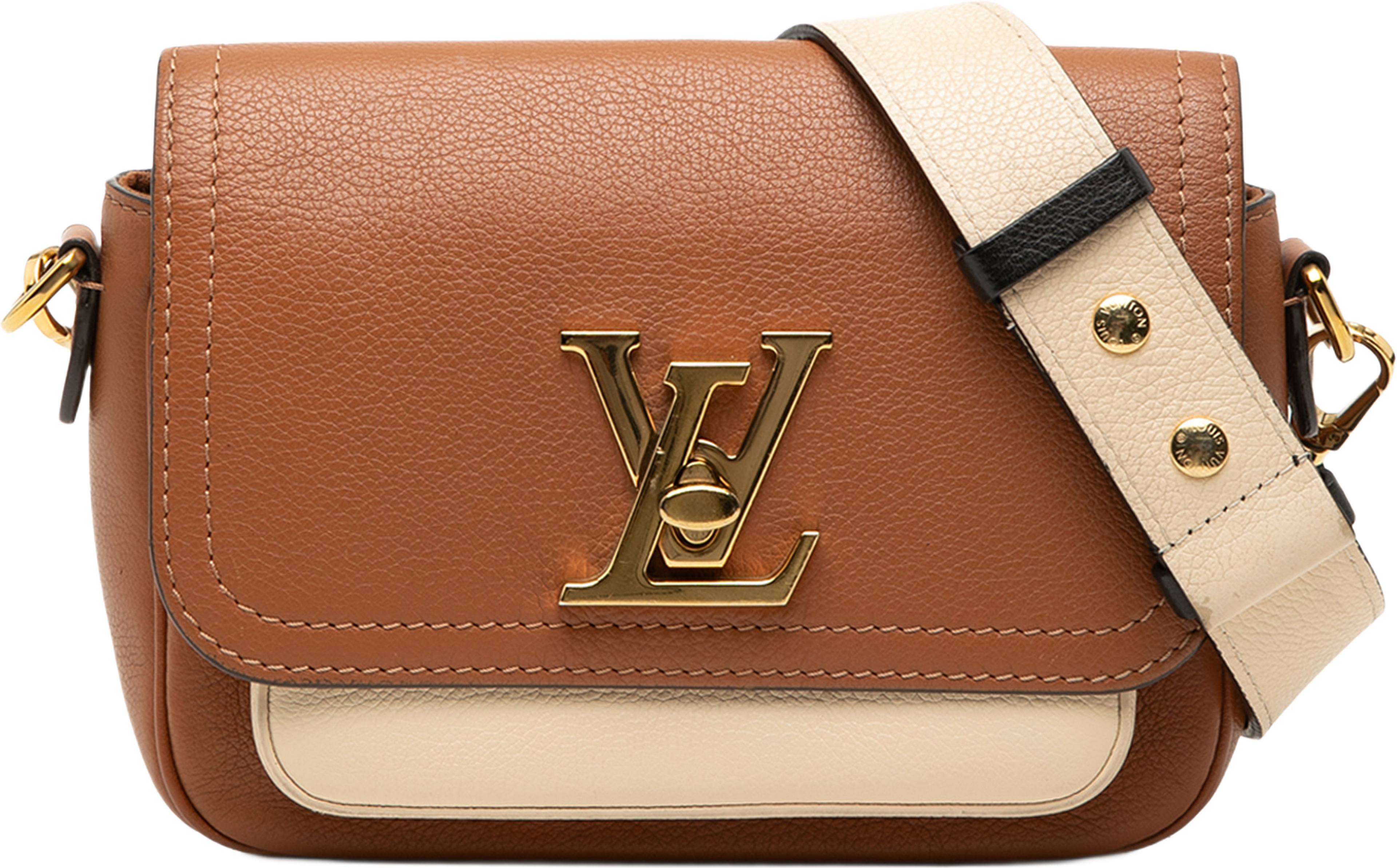 Louis Vuitton Grained Calfskin Lockme Tender, från Luxclusif, i färgen brun. Klicka för att öppna bilden i stort format