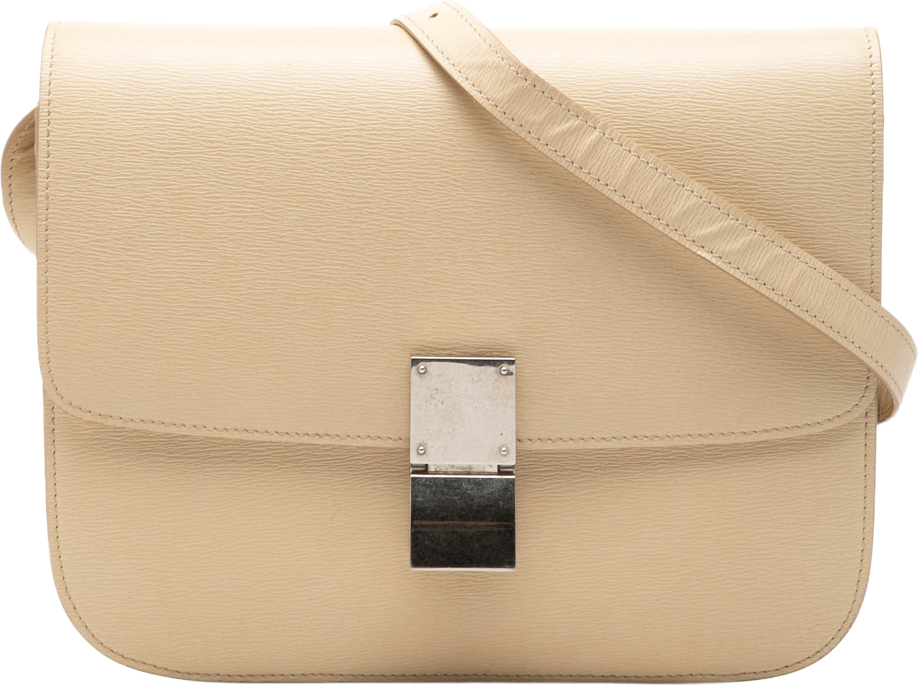 Celine Medium Calfskin Classic Box, från Luxclusif, i färgen beige. Klicka för att öppna bilden i stort format