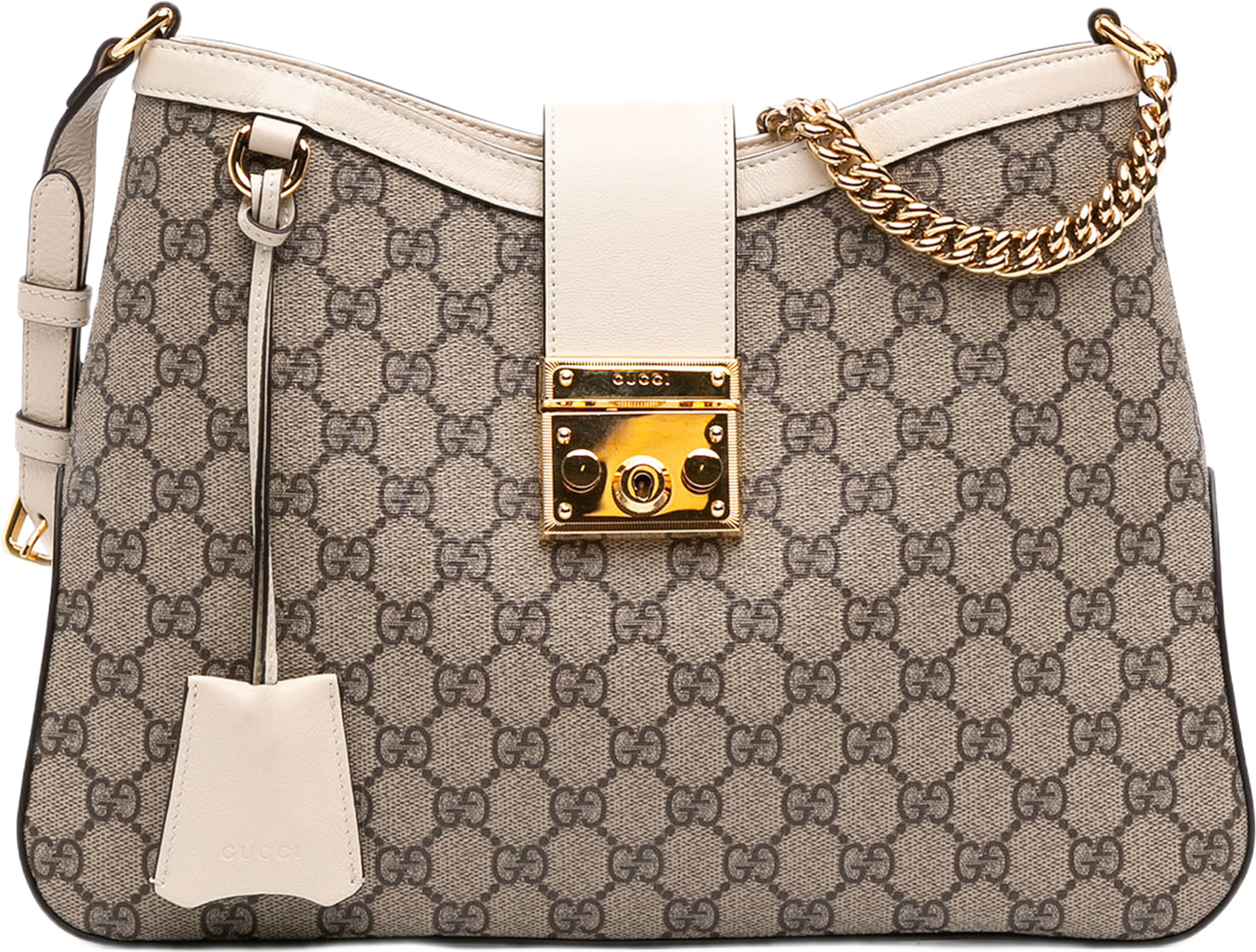 Gucci Medium Gg Supreme Padlock Shoulder Bag, från Luxclusif, i färgen beige. Klicka för att öppna bilden i stort format