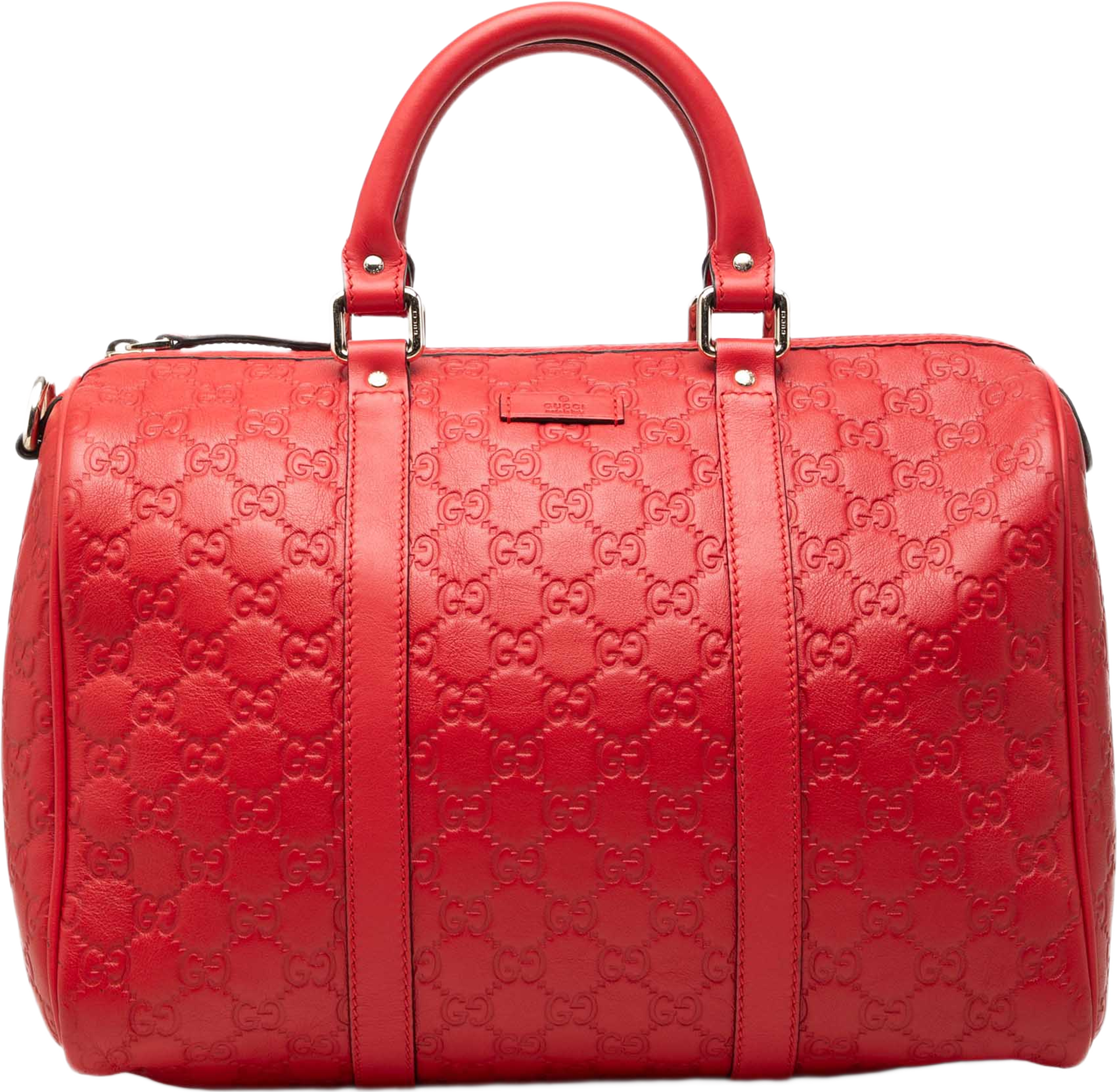 Gucci Medium Guccissima Joy Boston Bag, från Luxclusif, i färgen röd. Klicka för att öppna bilden i stort format