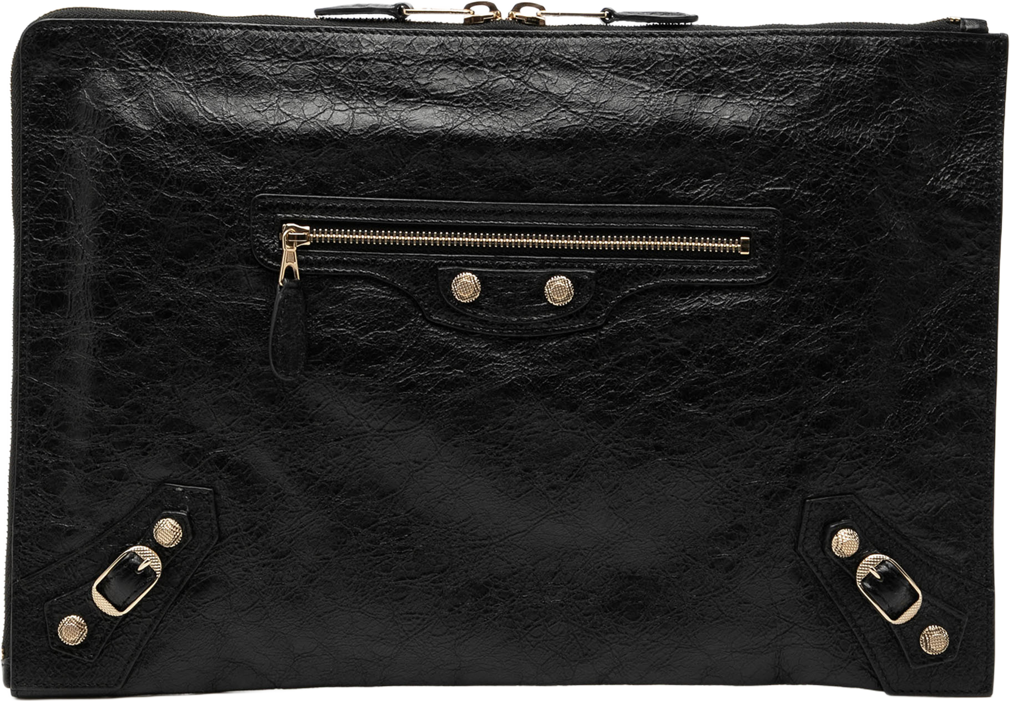 Balenciaga Lambskin Motocross Giant 12 Zip Around Flat Clutch, från Luxclusif, i färgen black. Klicka för att öppna bilden i stort format