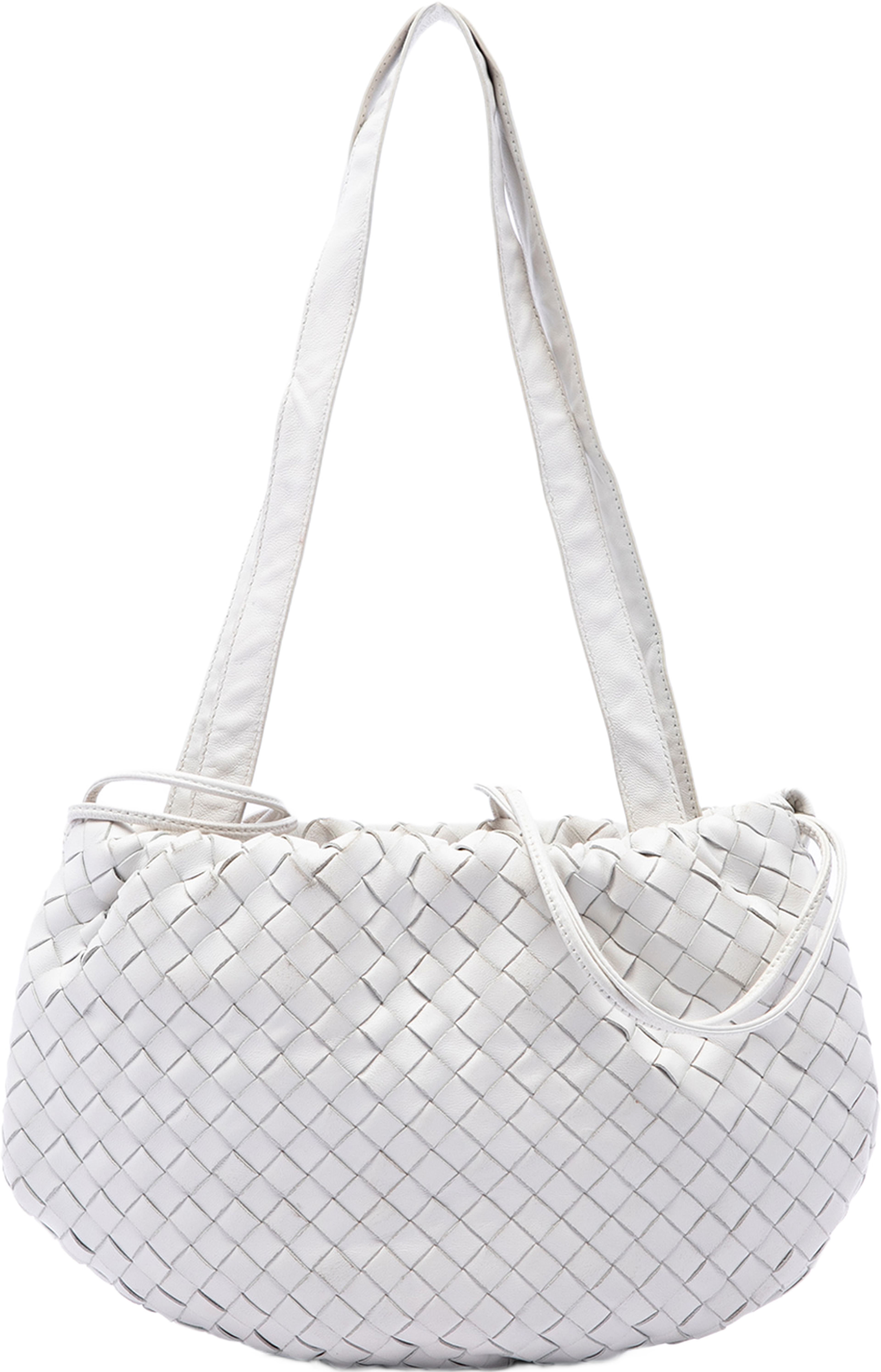 Bottega Veneta Small Nappa Intrecciato Bulb Satchel, från Luxclusif, i färgen vit. Klicka för att öppna bilden i stort format