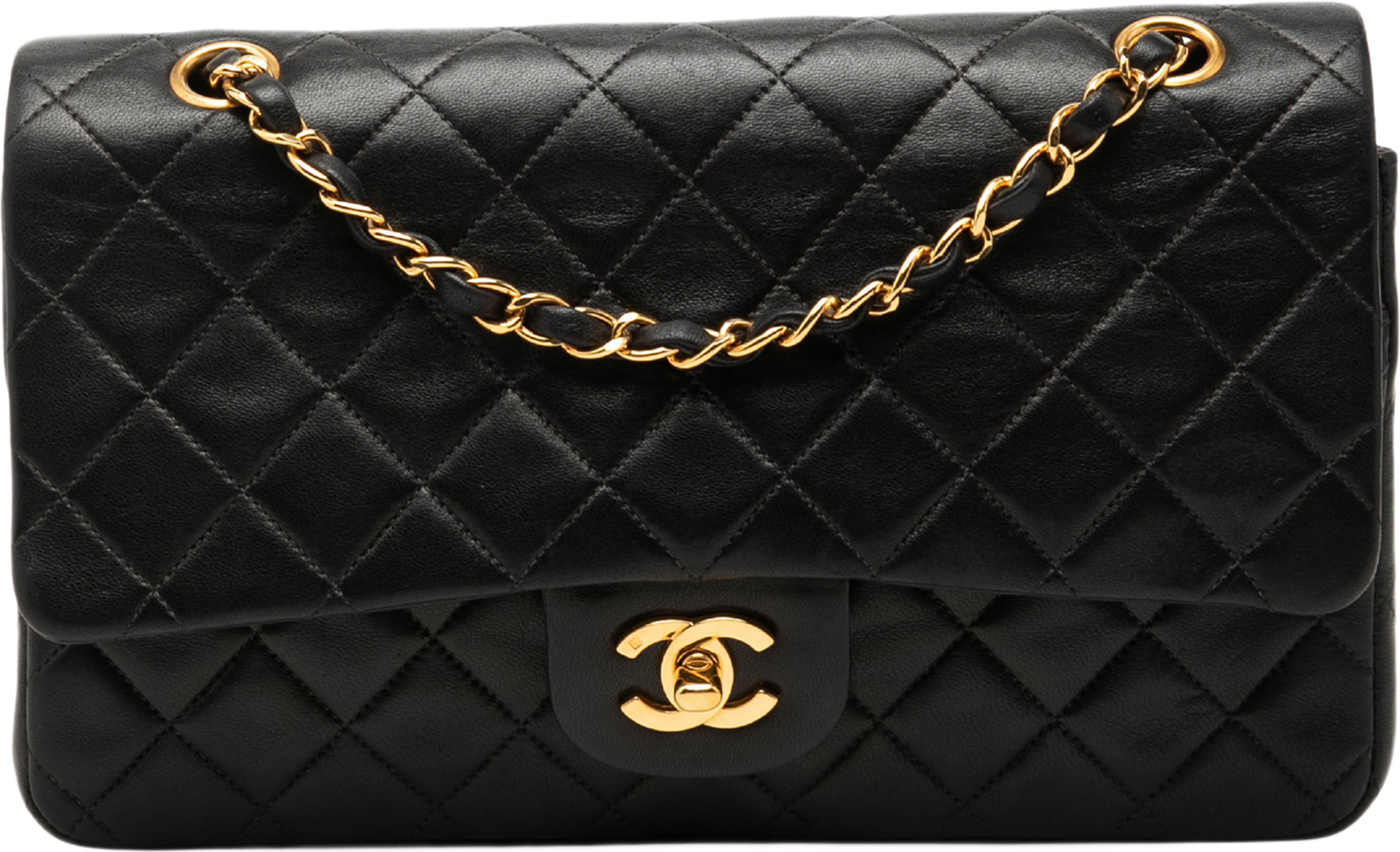 Chanel Medium Classic Lambskin Double Flap, från Luxclusif, i färgen svart. Klicka för att öppna bilden i stort format