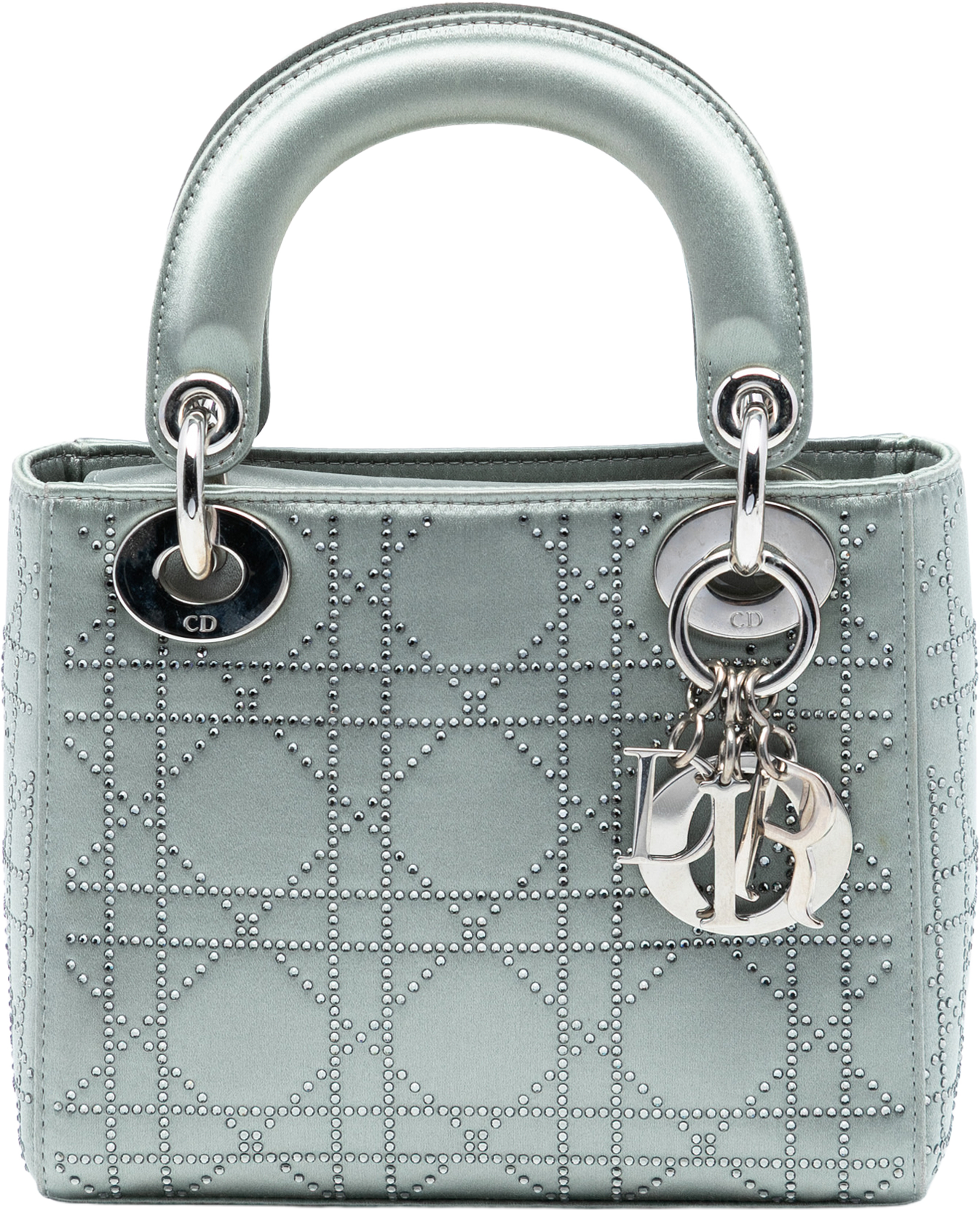 Dior Mini Satin Cannage Strass Crystal Embellished Lady Dior, från Luxclusif, i färgen gray. Klicka för att öppna bilden i stort format