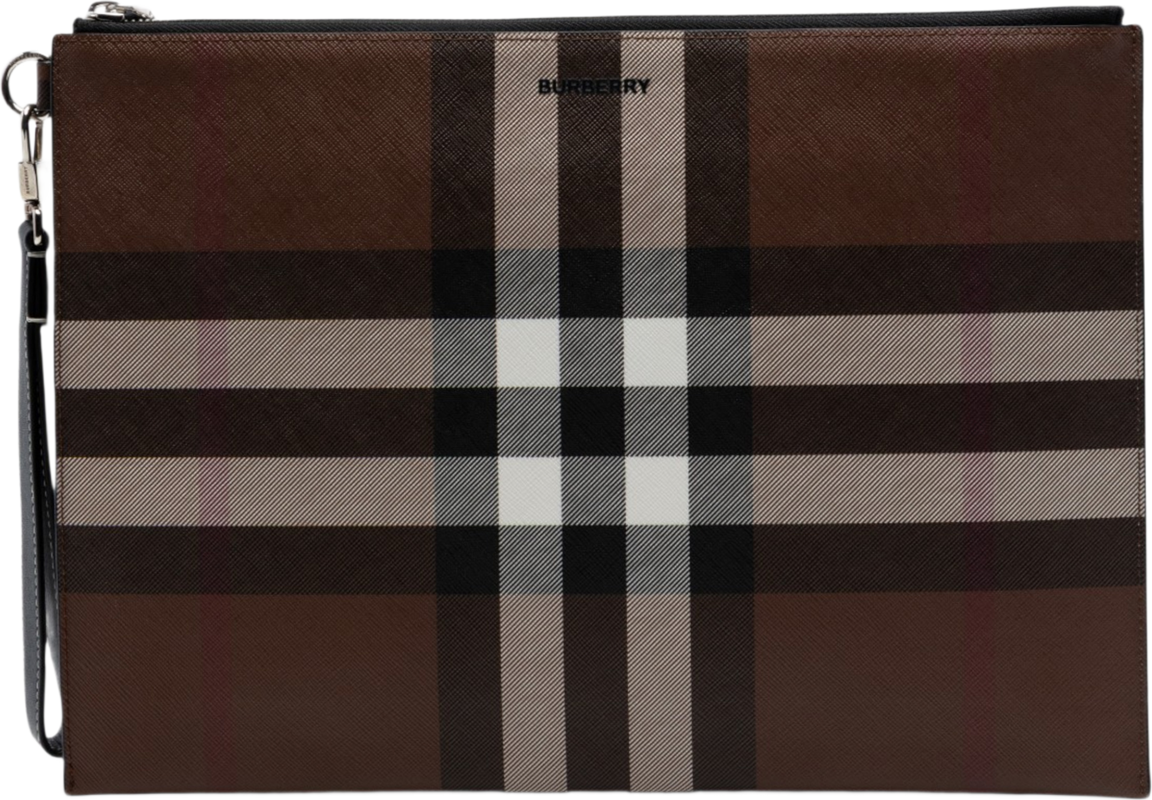 Burberry Check Coated Canvas Zip Pouch, från Luxclusif, i färgen brown. Klicka för att öppna bilden i stort format